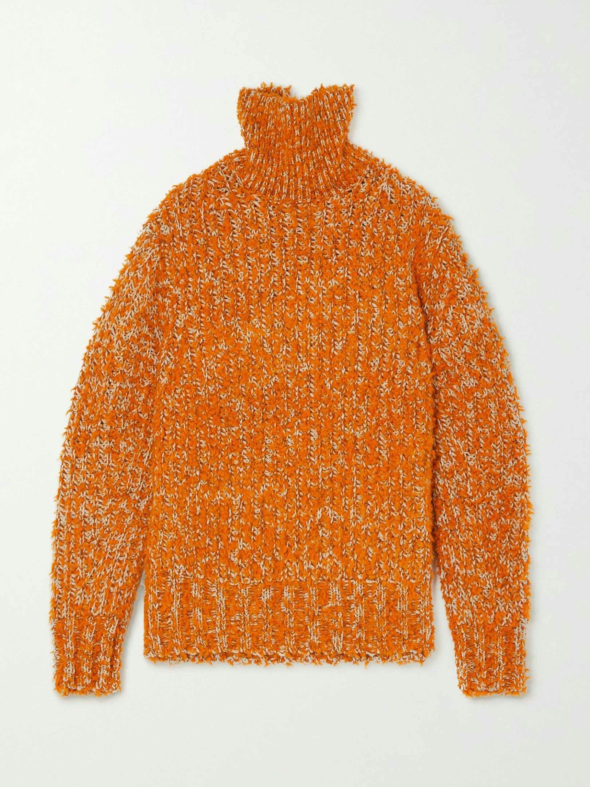 Oversized wool blend bouclé turtleneck sweater