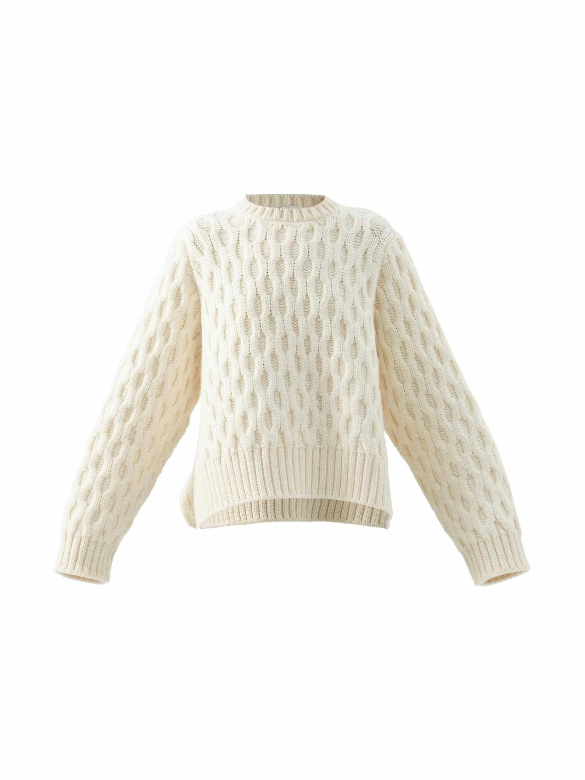 Organic-wool blend cable knit sweater