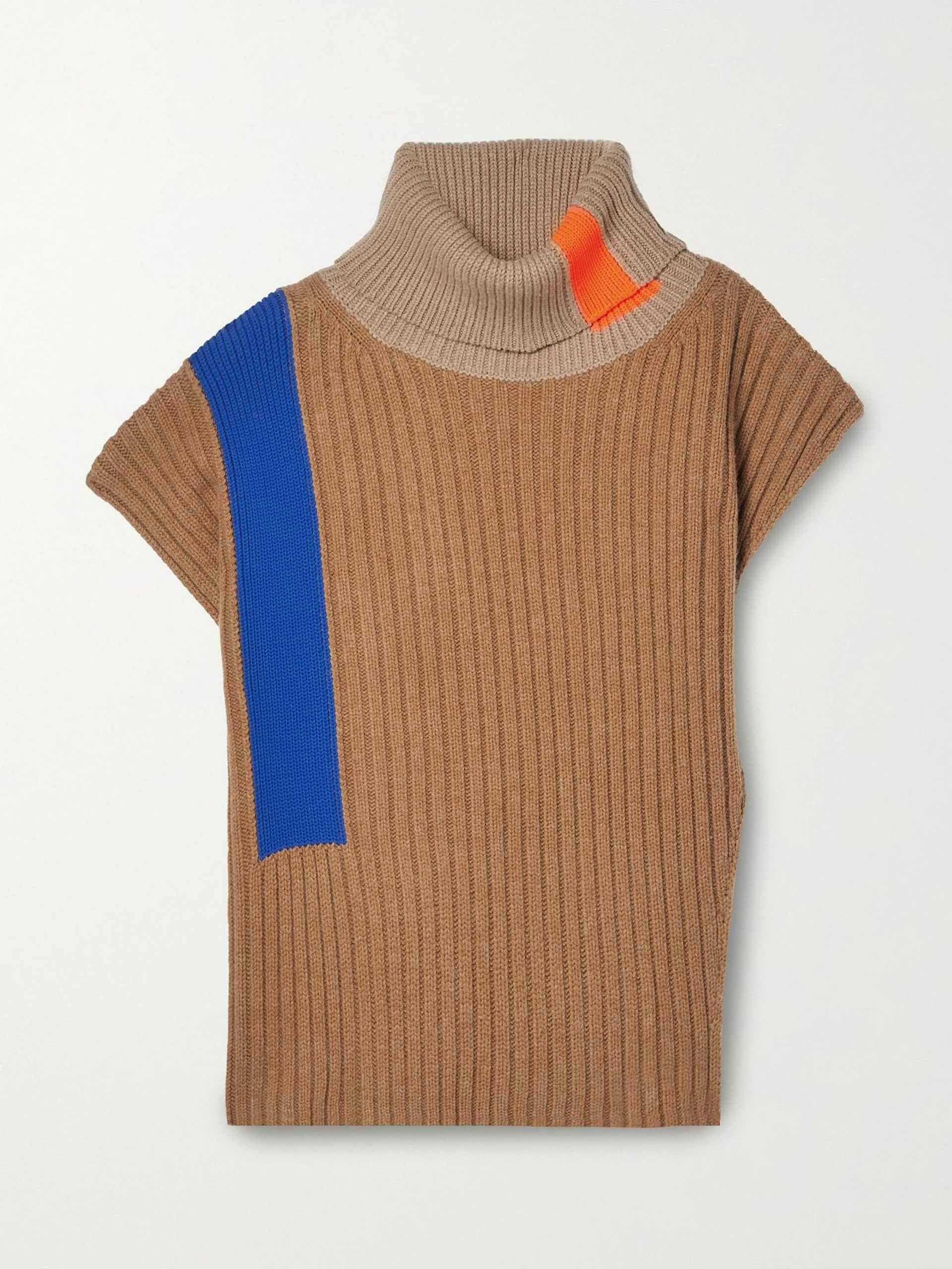 Ribbed colour-block wool turtleneck sweater