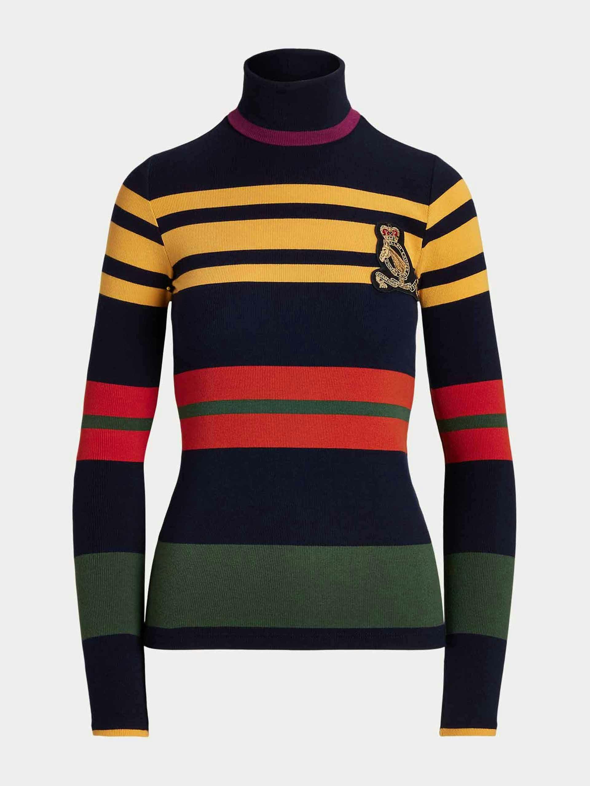 Striped crest-patch roll neck