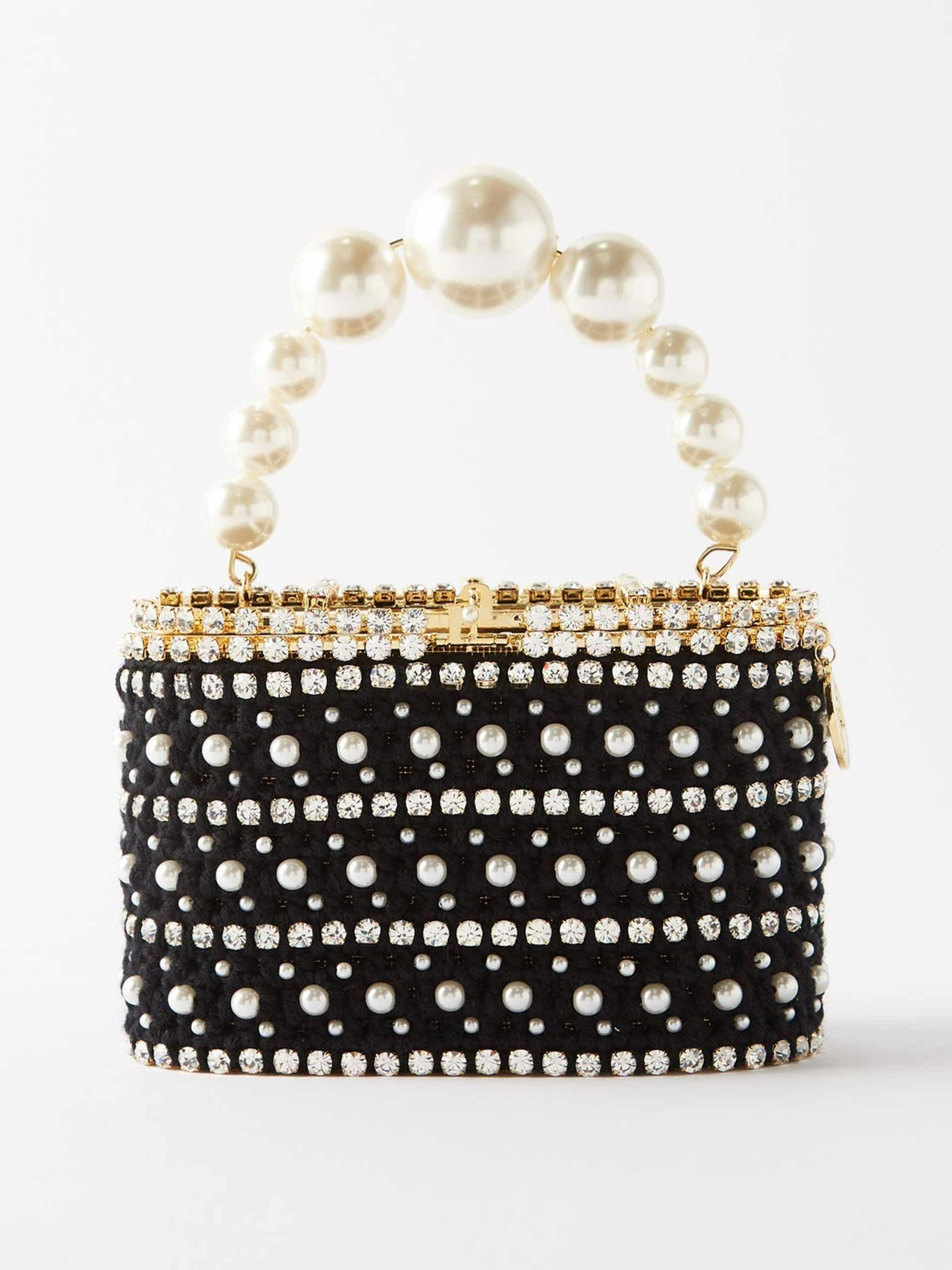 Holli Meegeven crystal-embellished crochet handbag