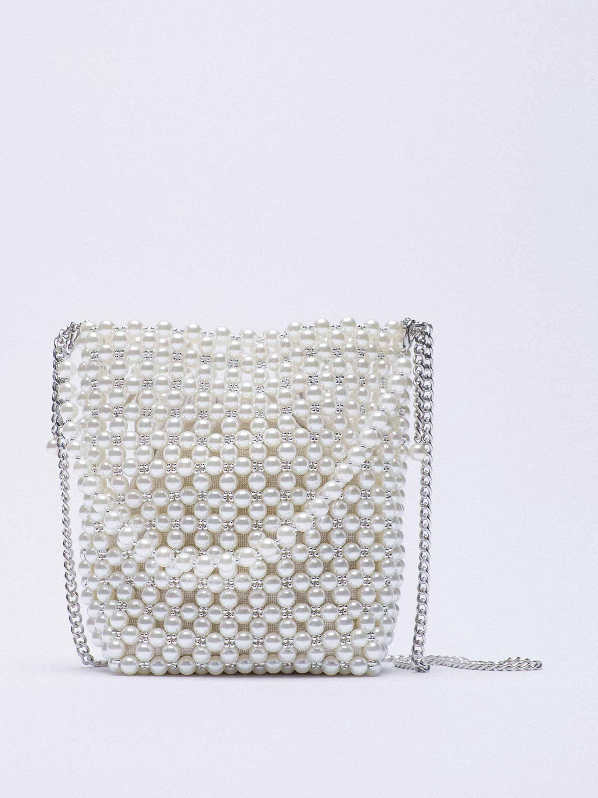 Pearl bead mini bucket bag