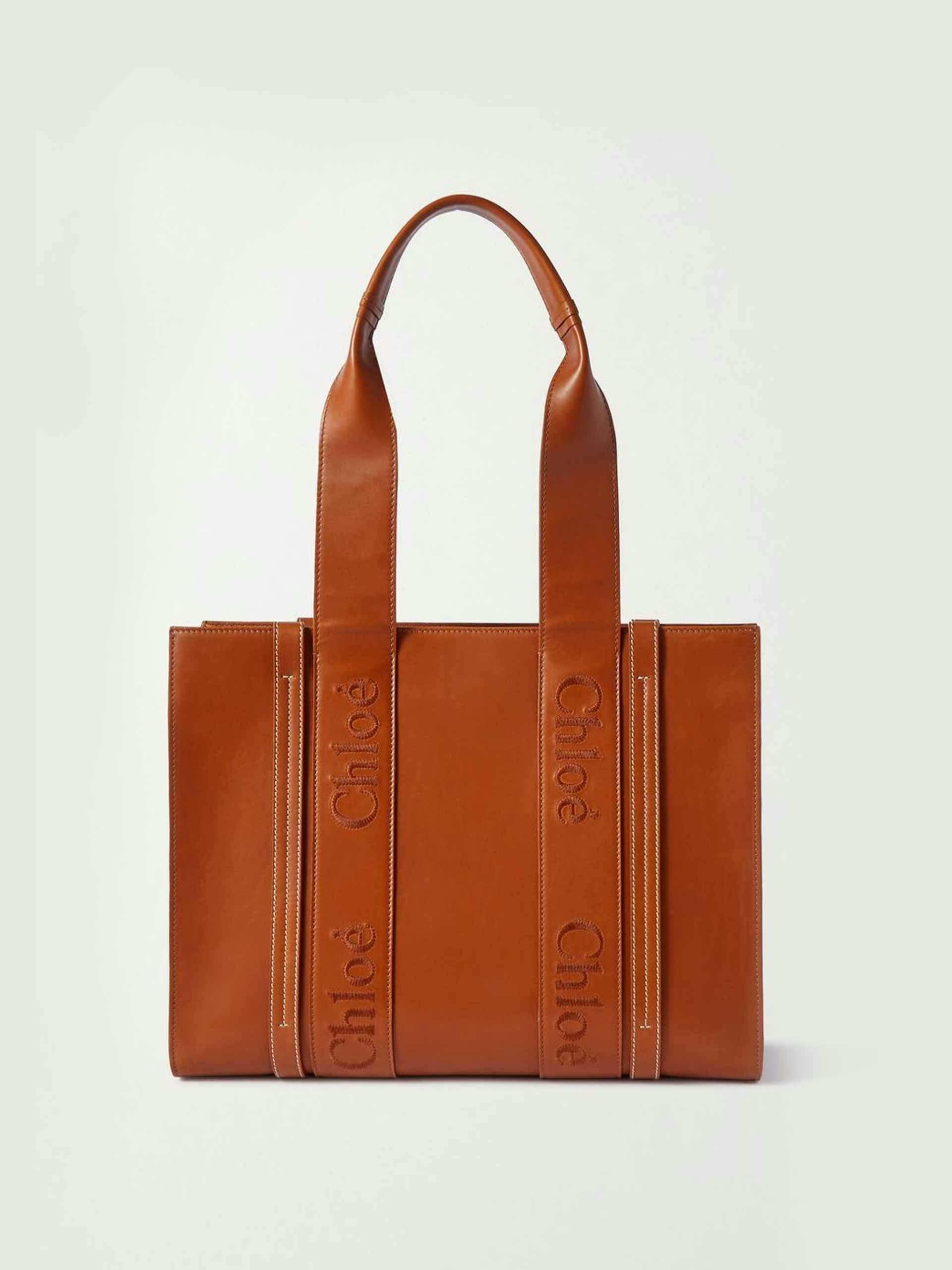Embroidered leather Woody tote