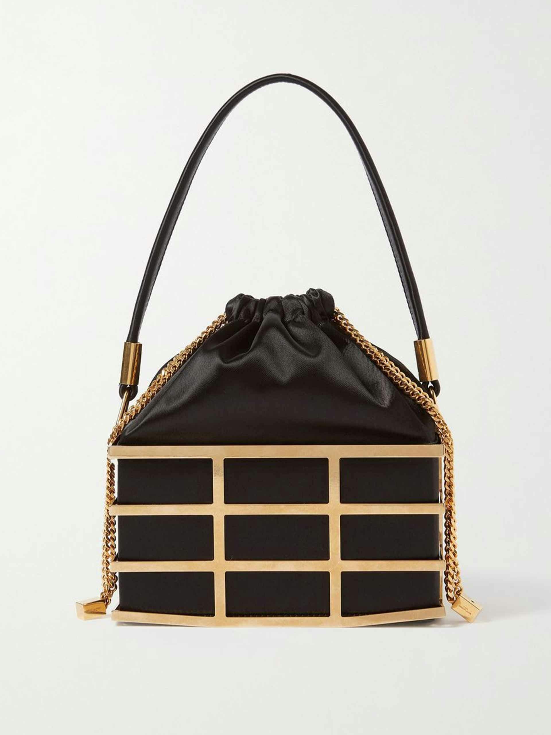 Cage gold-tone and satin tote