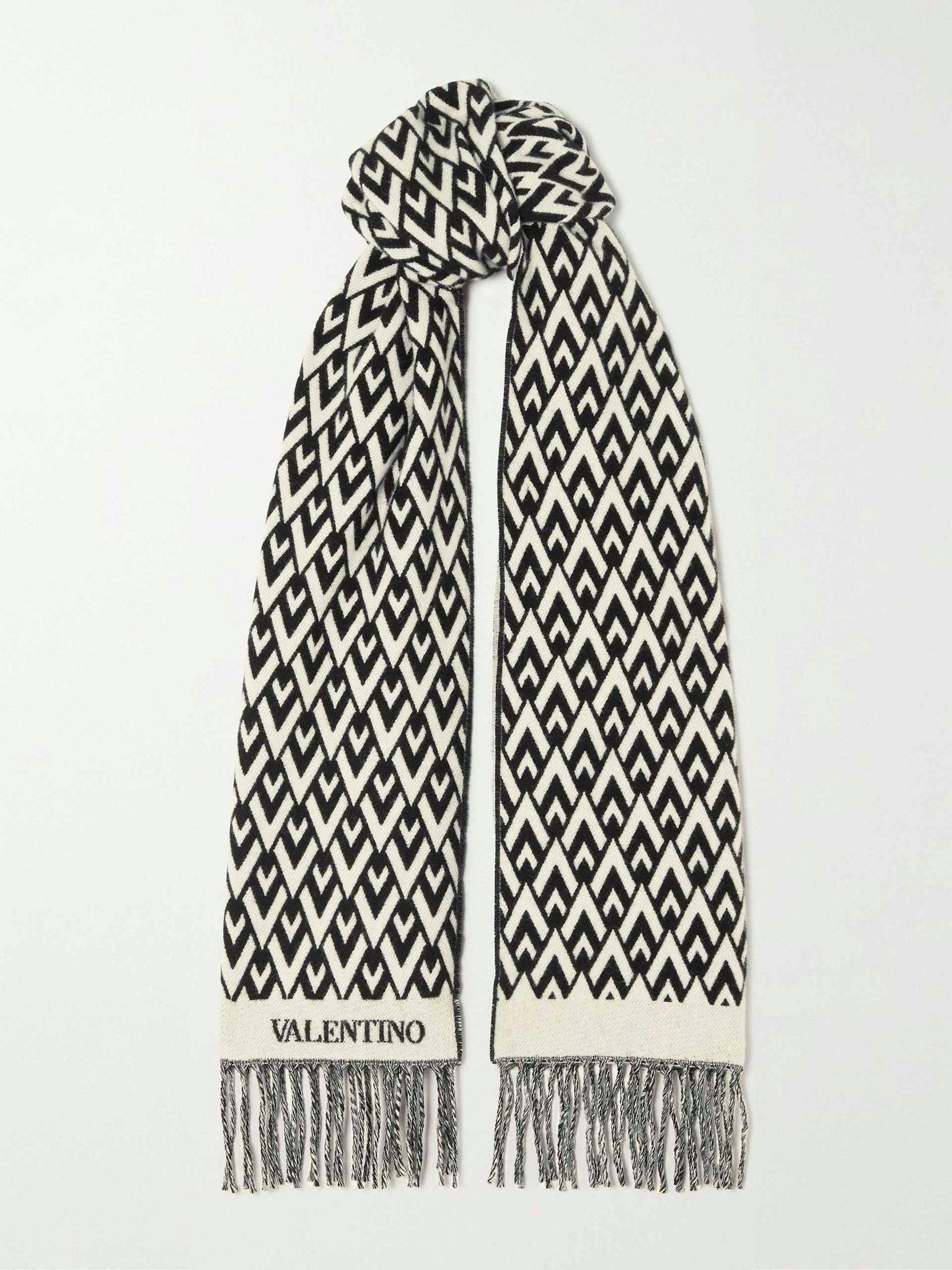 Jacquard-knit wool and cashmere-blend scarf