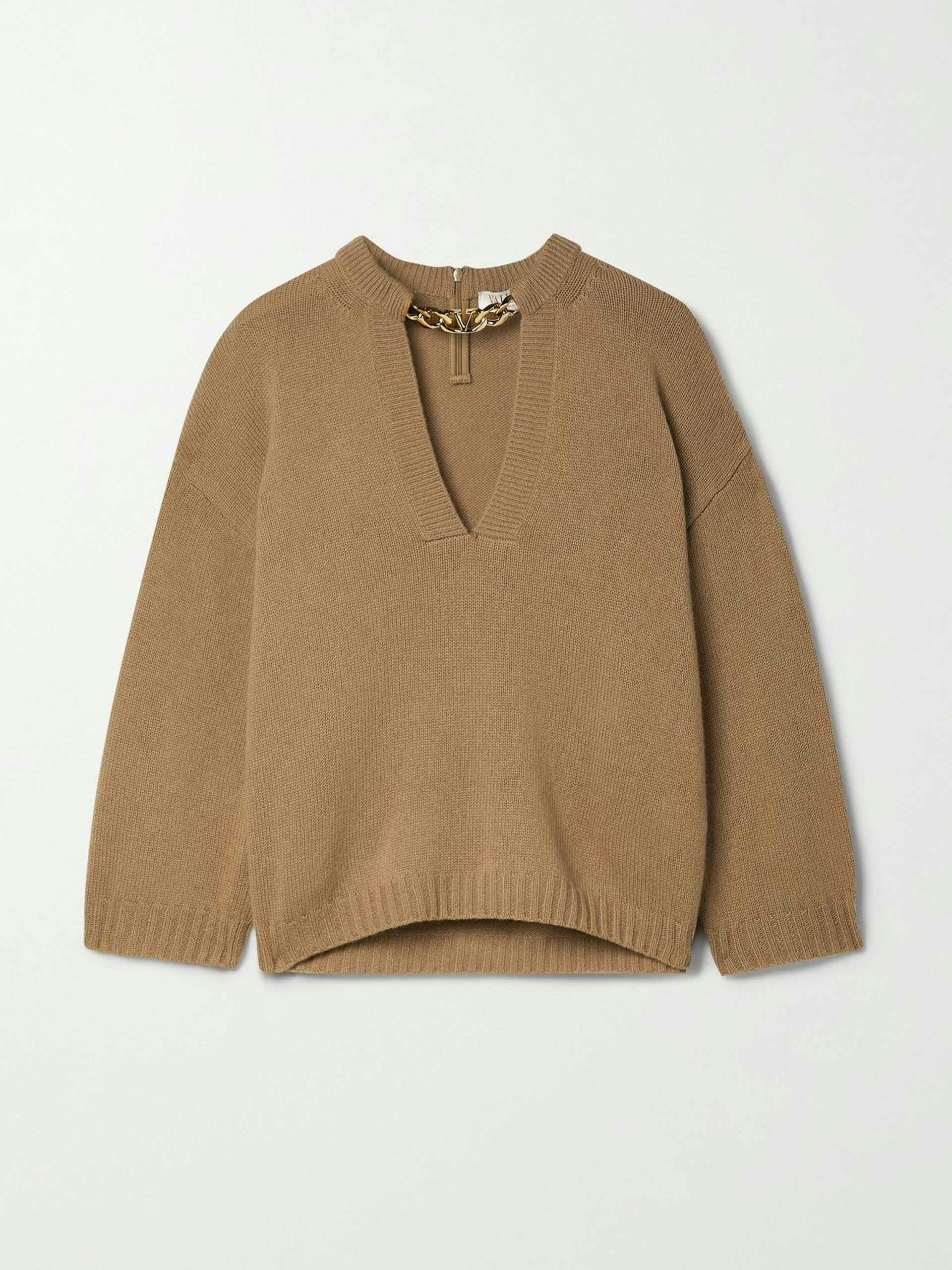 Chain-embellished cashmere sweater