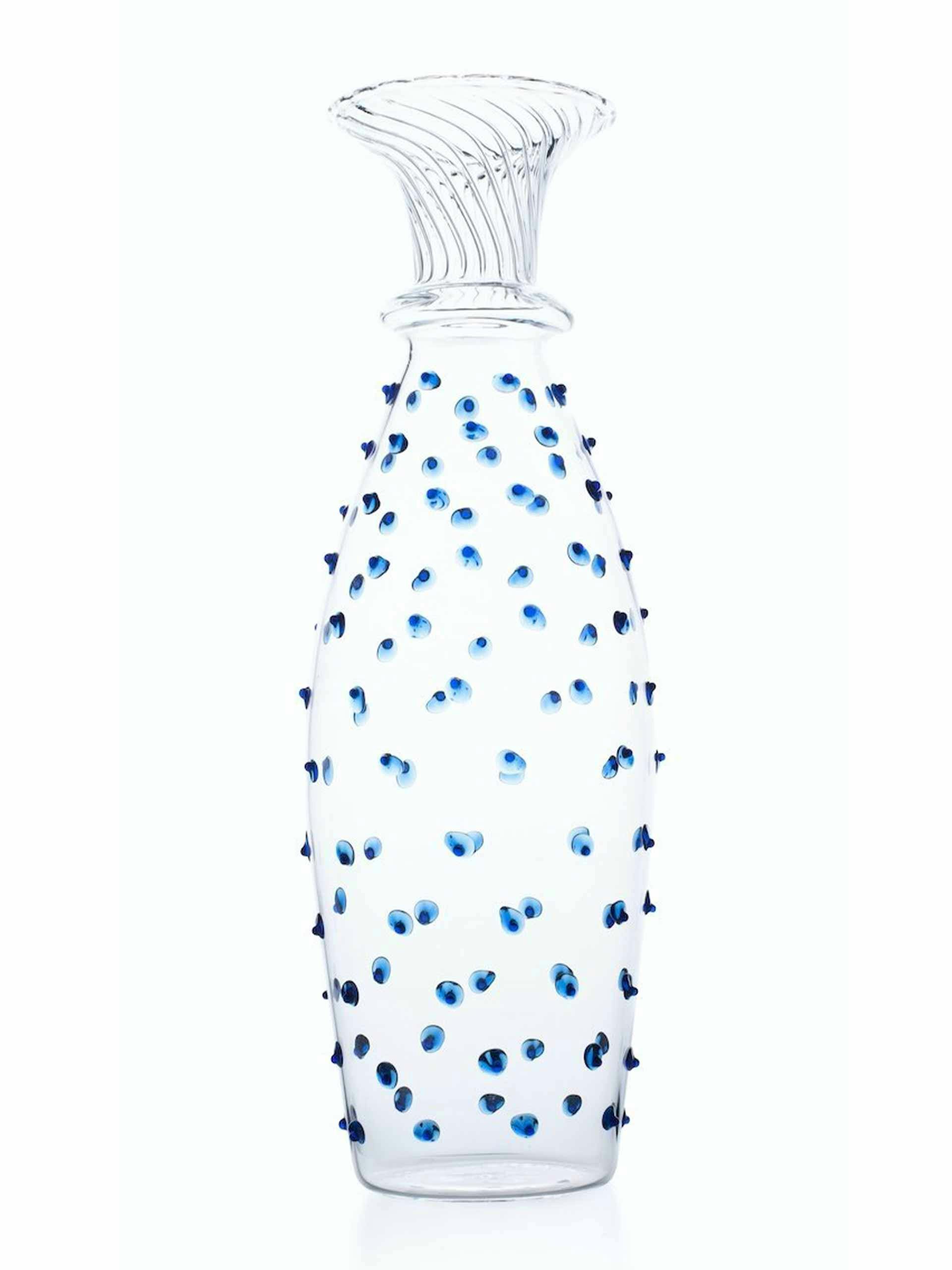 Blue speckled glass carafe