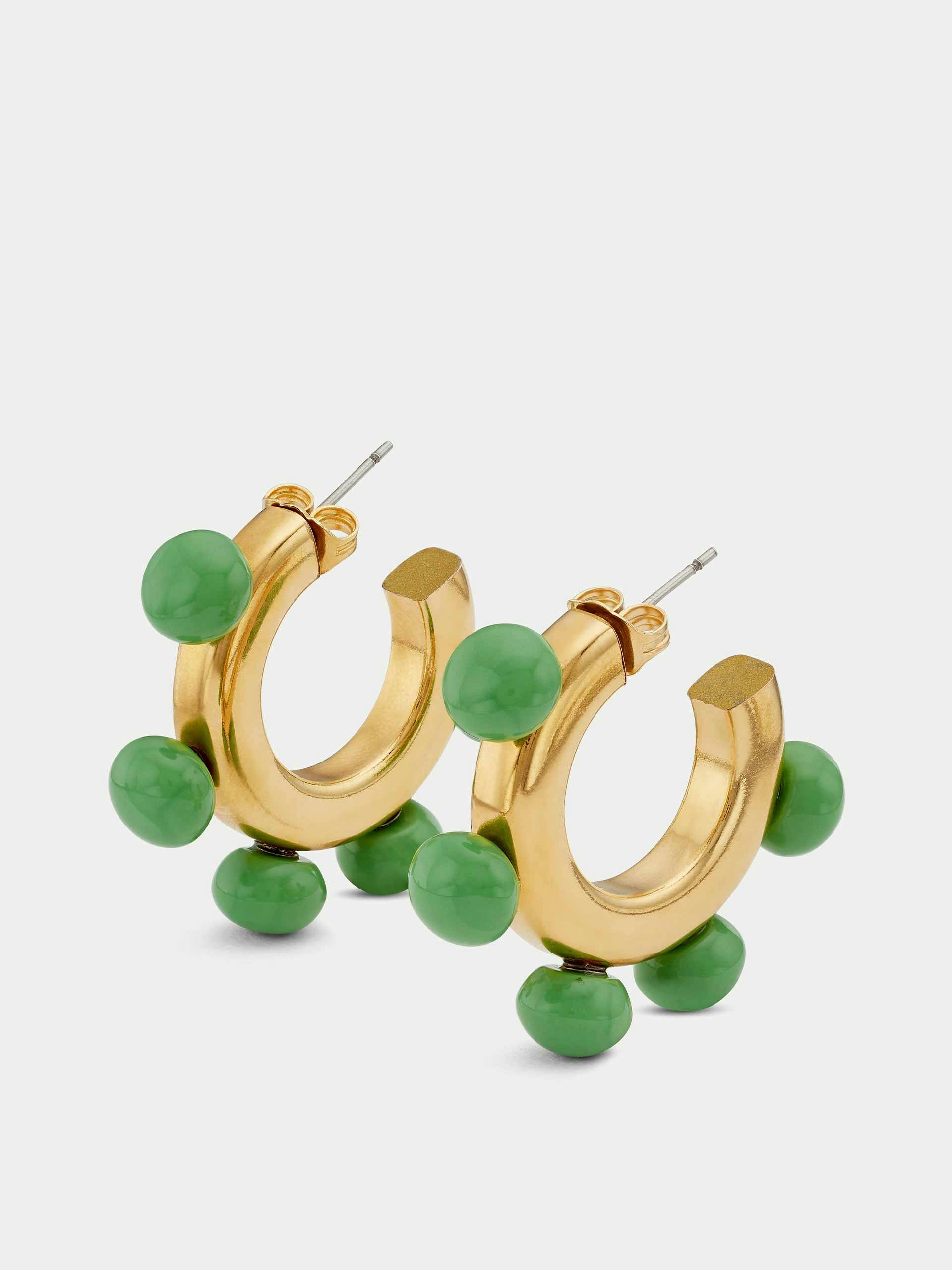 Gold-tone and green hoop earrings