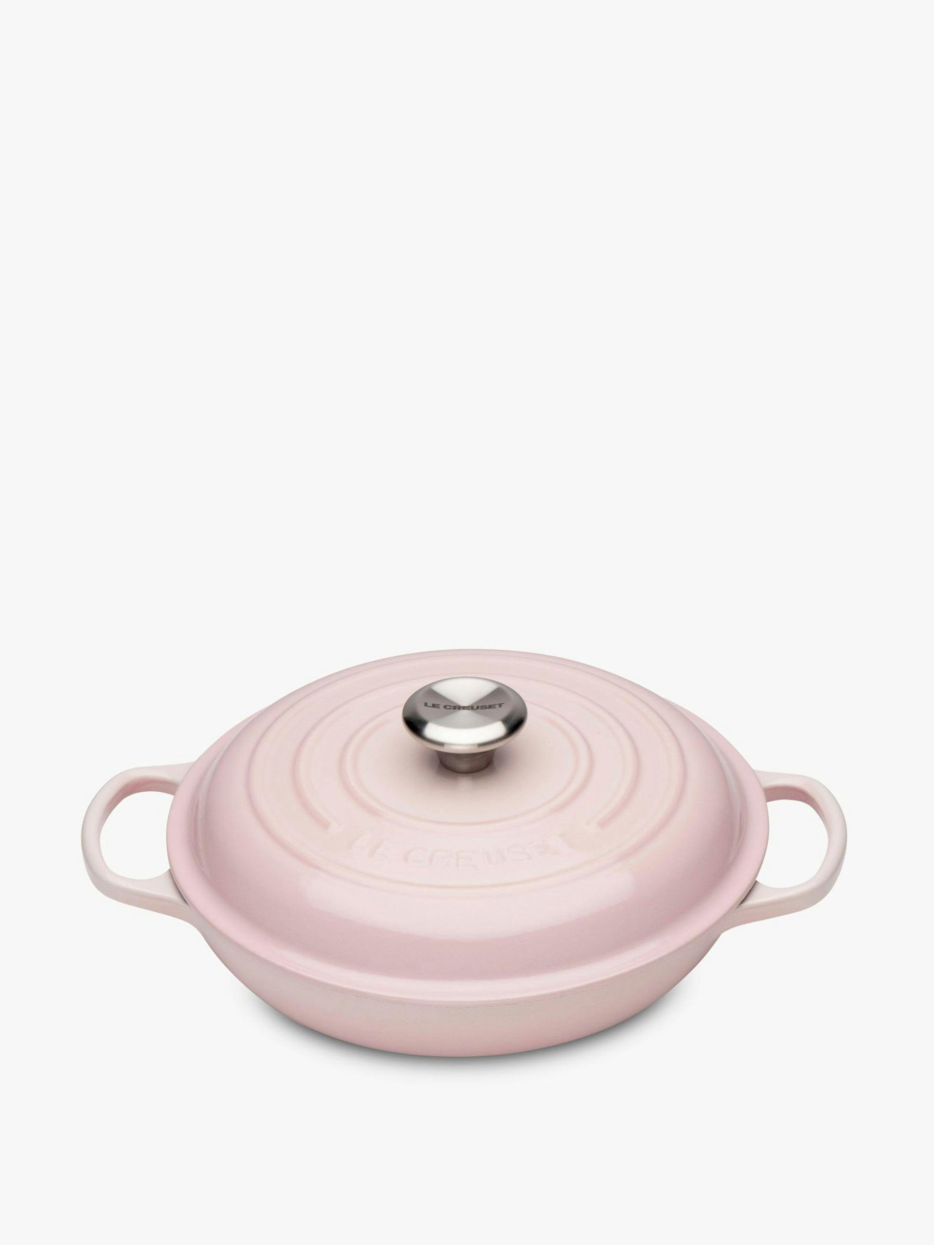 Cast iron signature shallow casserole in shell pink