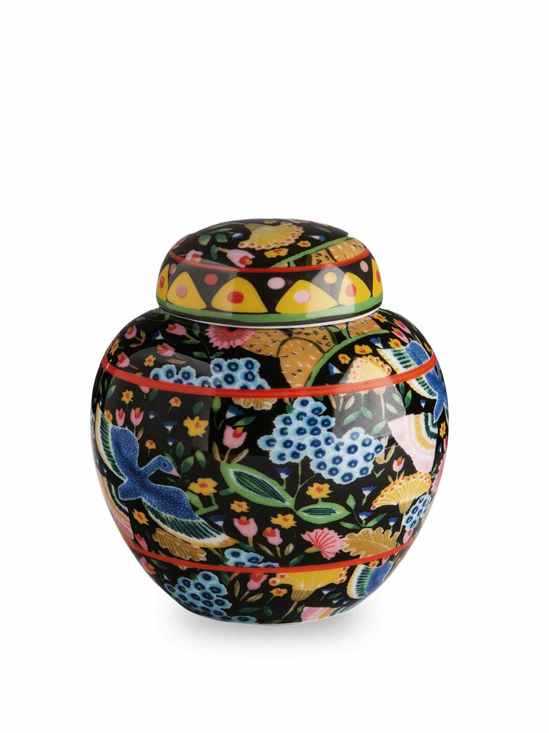 Black floral jar