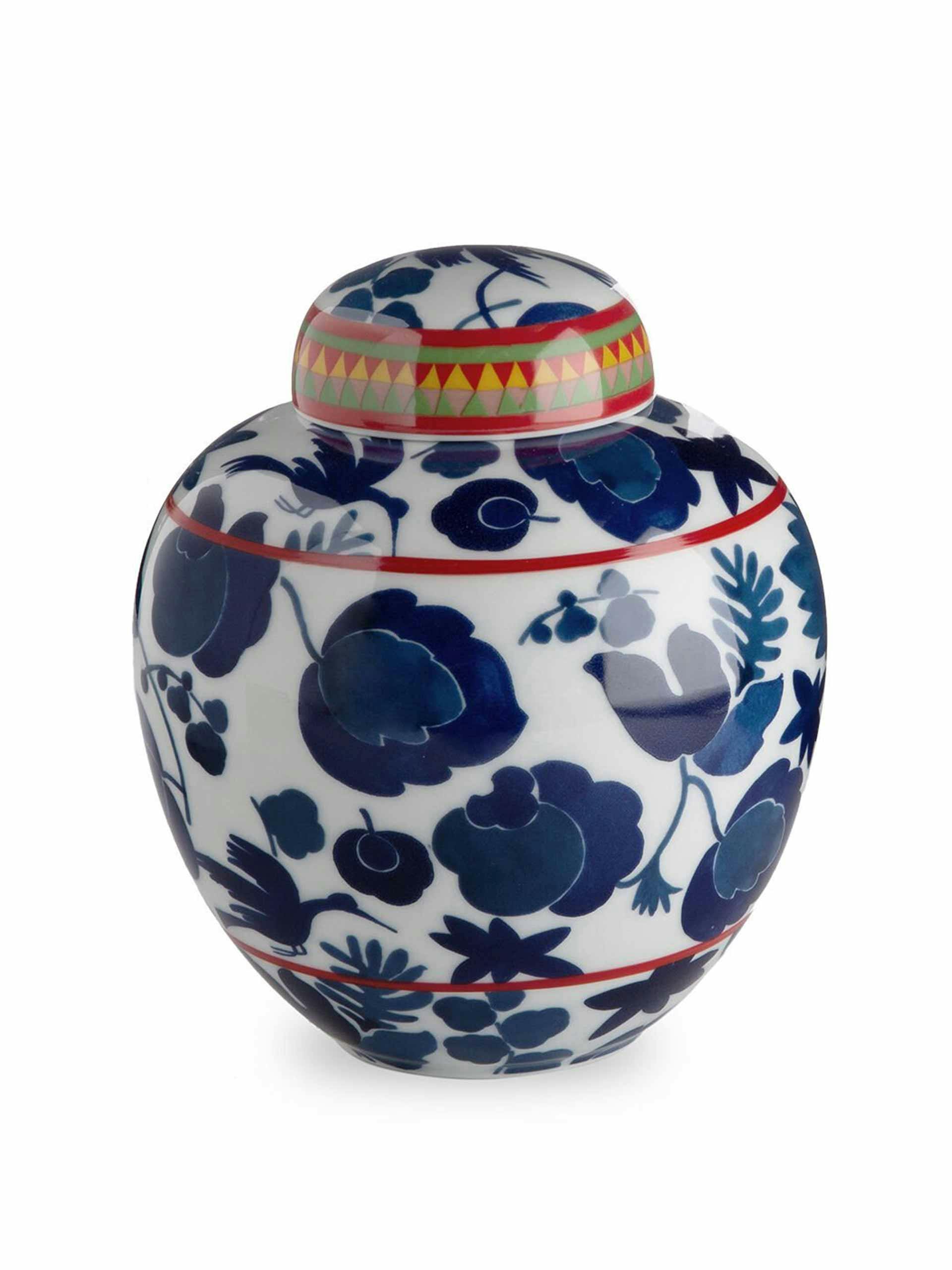 Blue and white floral jar