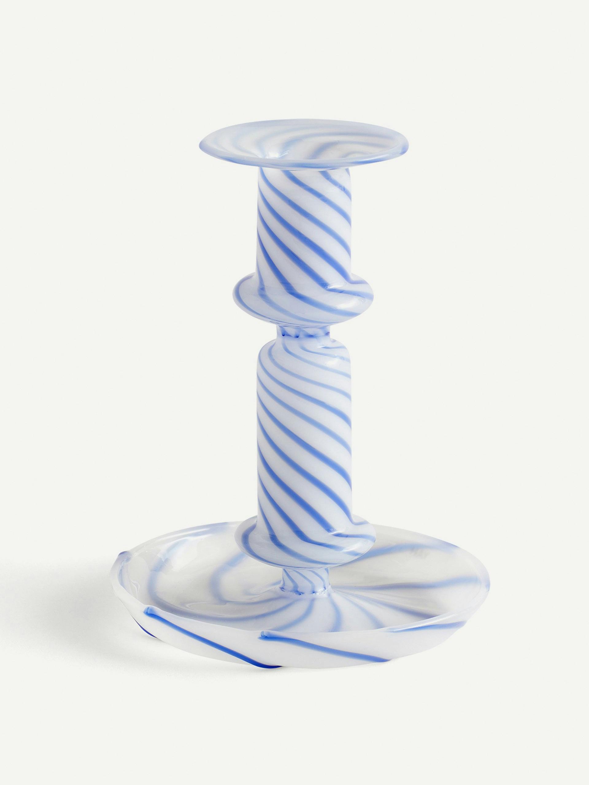 Blue striped candle holder