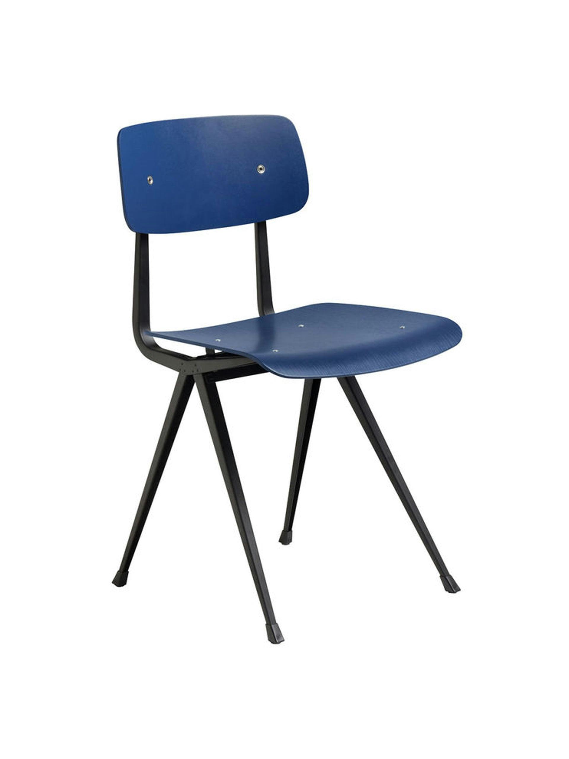 Blue metal and wood chair