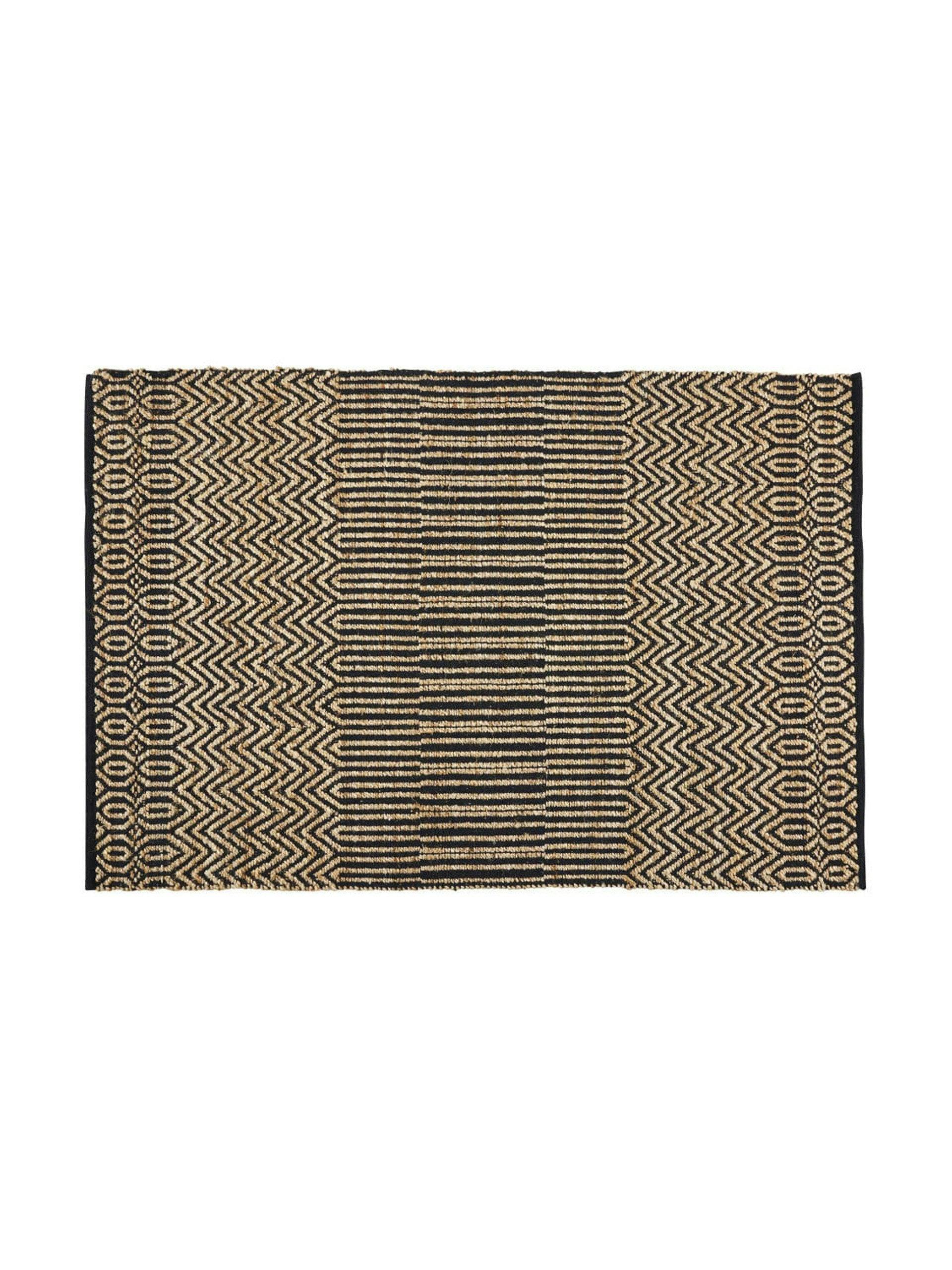 Zig-zag graphic patterned cotton and jute rug