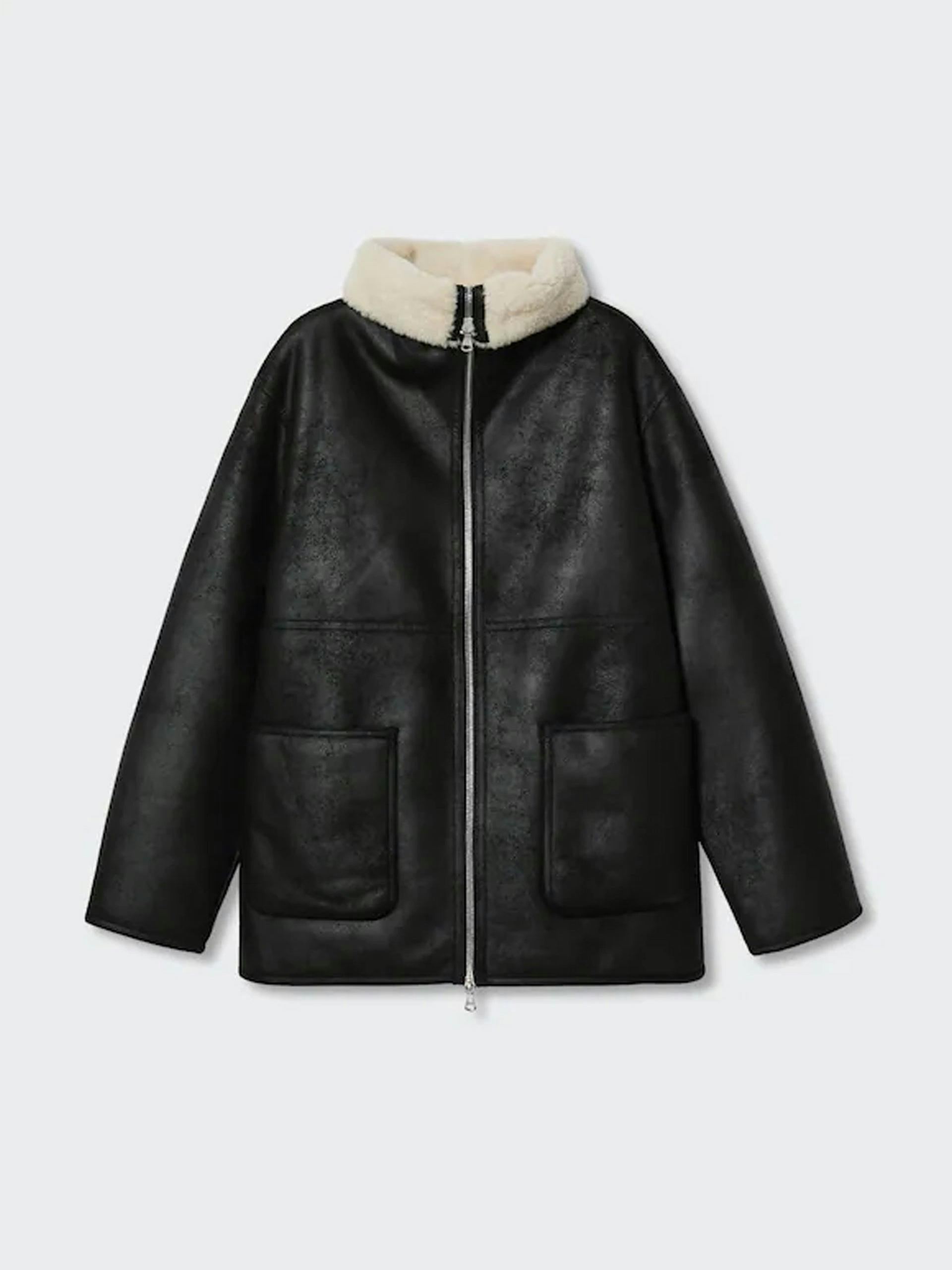 Faux leather shearling coat