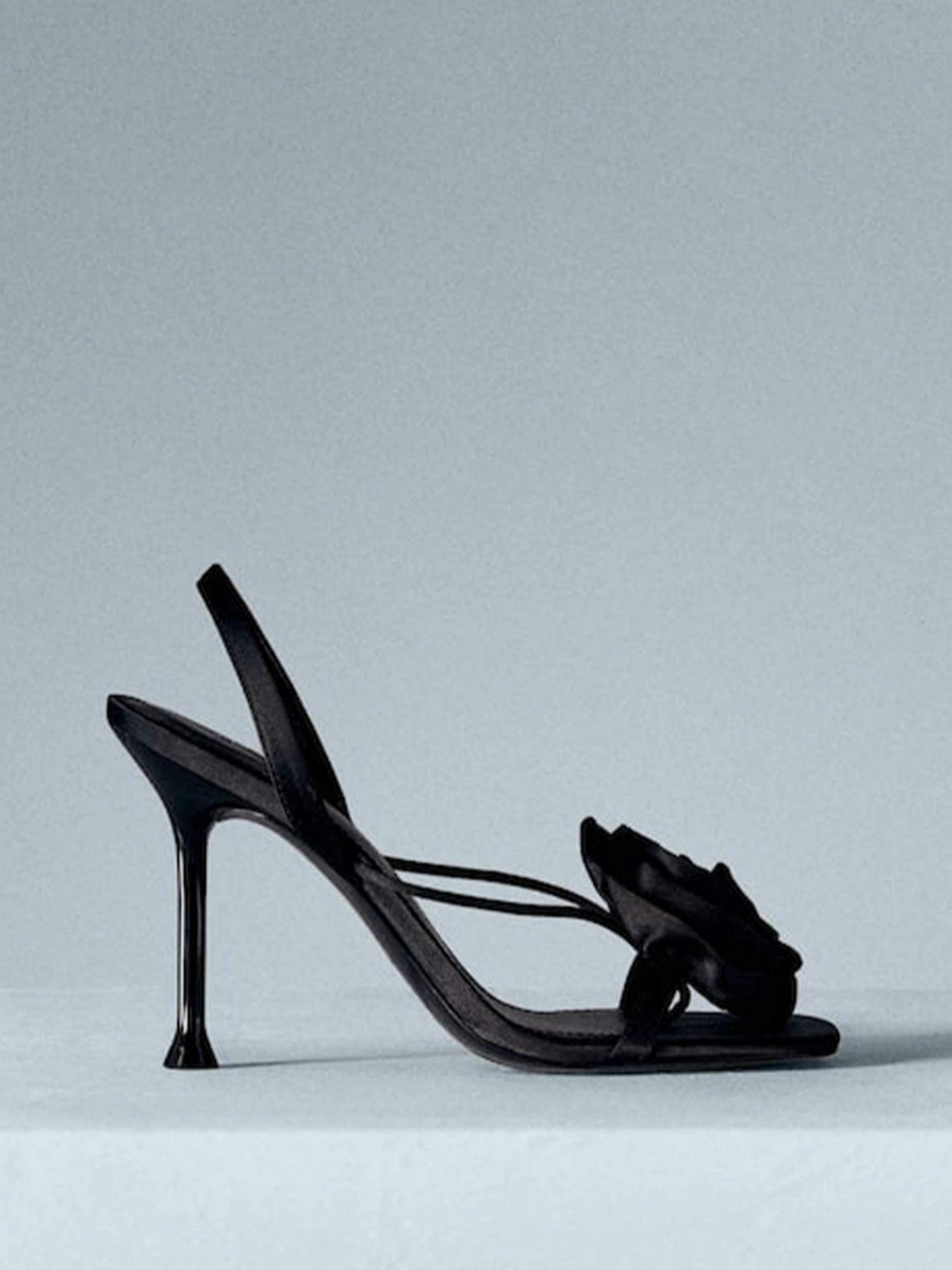 Black flower embellished heeled sandals