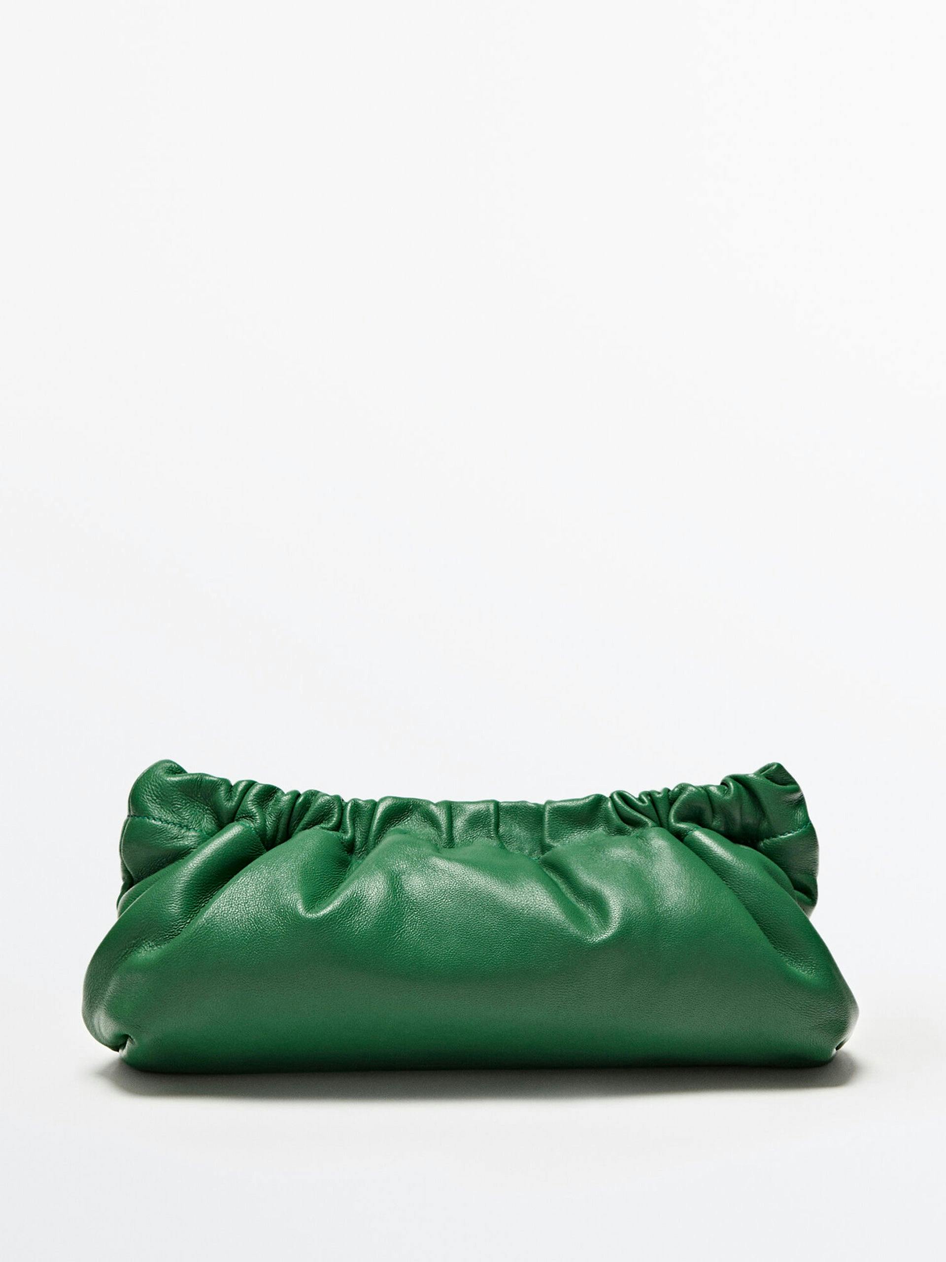 Green leather bag with gathered details