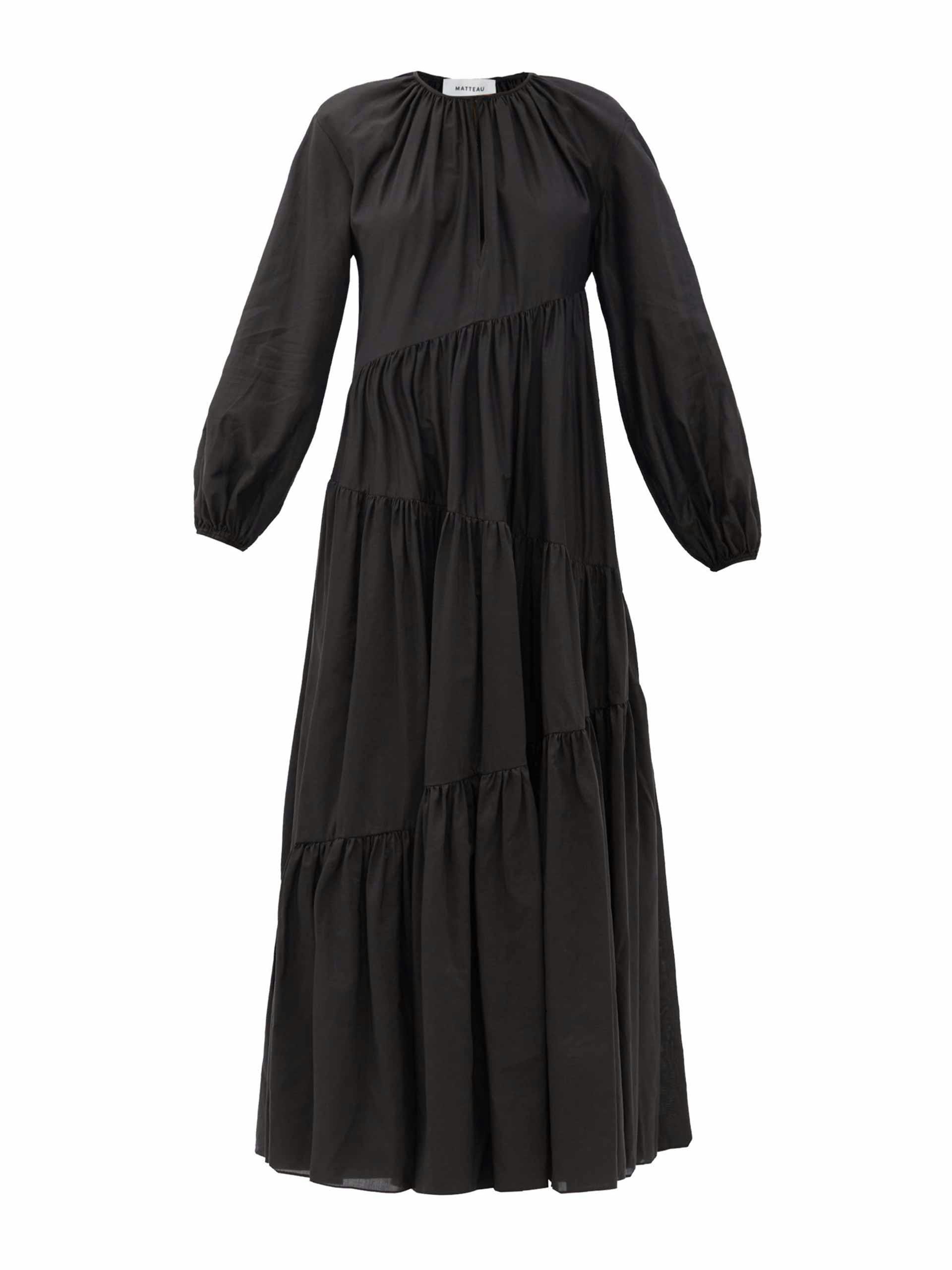 Asymmetric black maxi dress