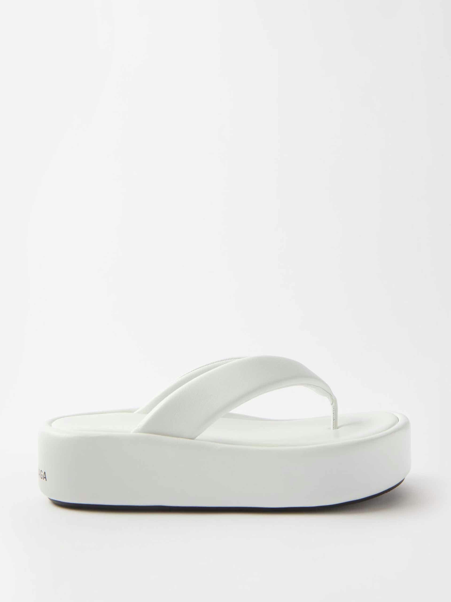 White leather platform flip flops
