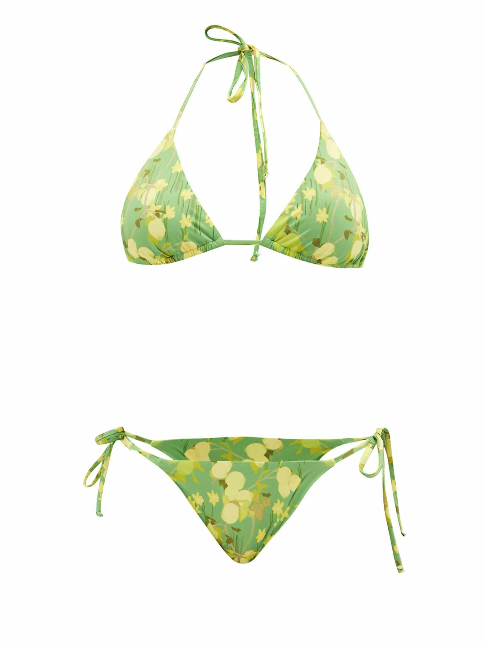 Green floral-print bikini