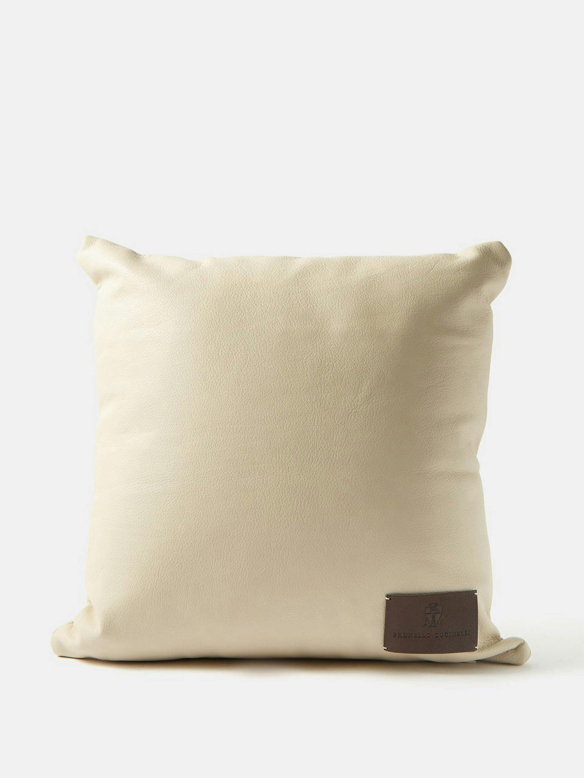 Logo-patch leather cushion