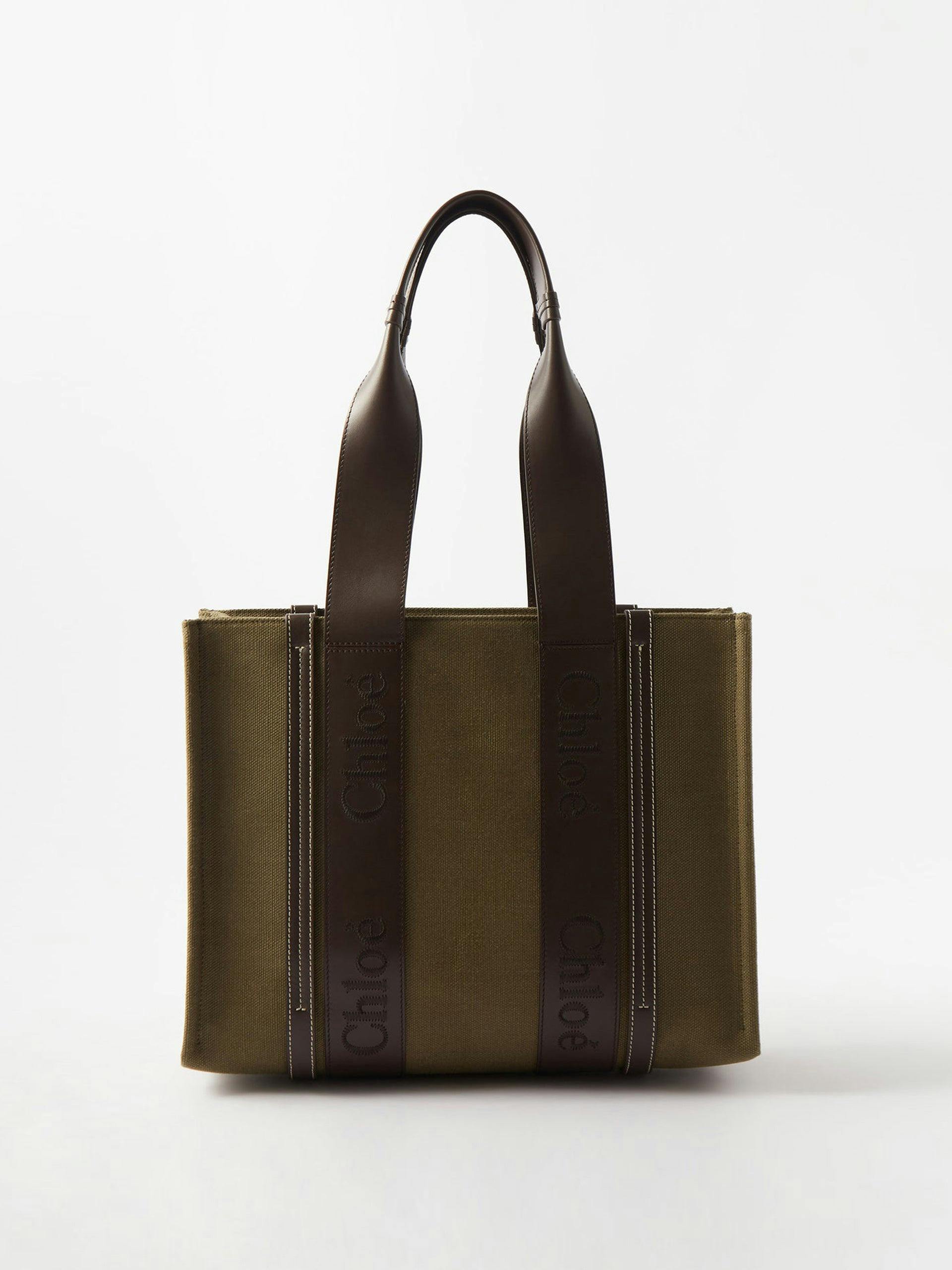 Green linen-canvas tote bag