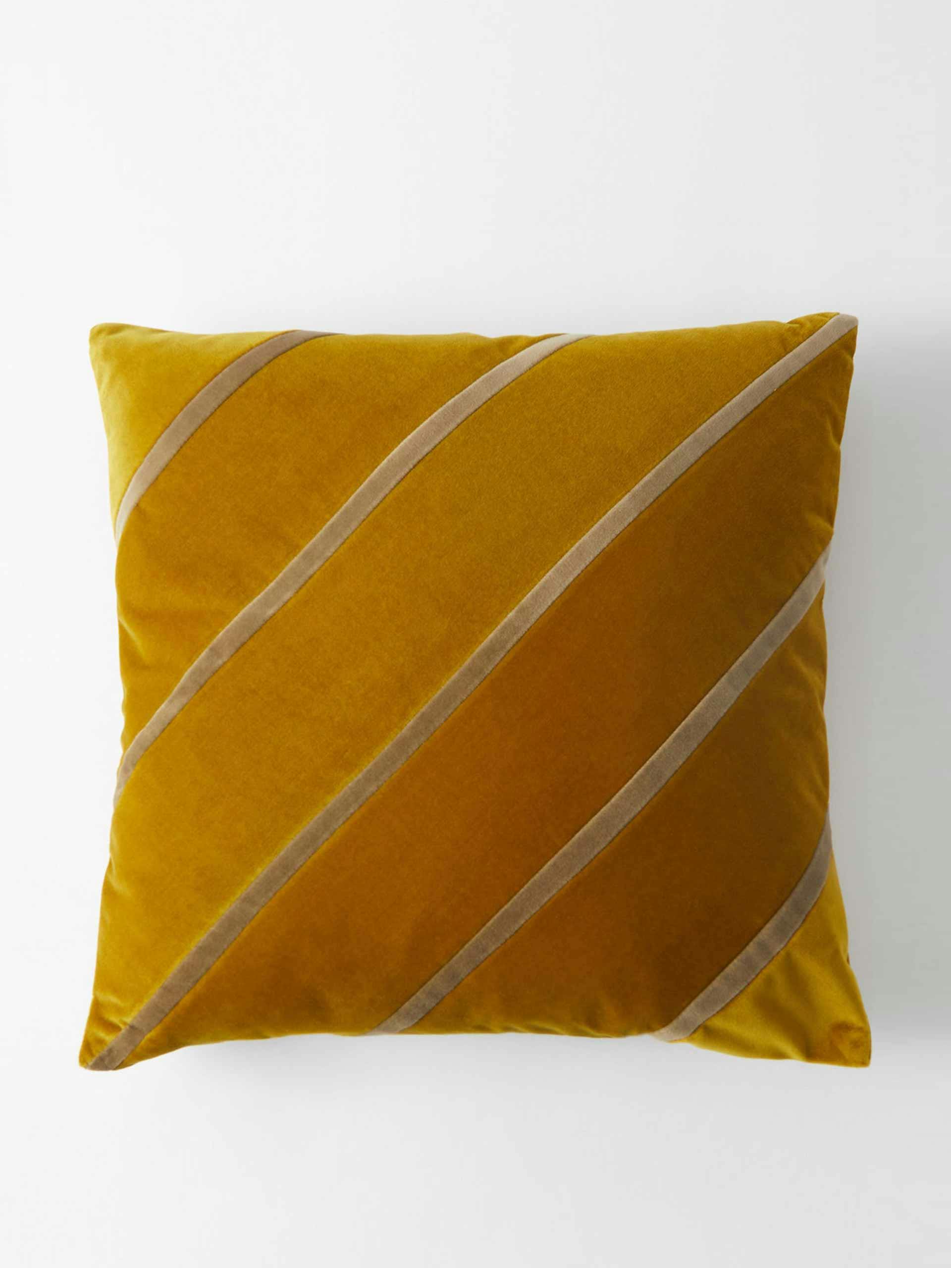 Striped cotton-velvet cushion