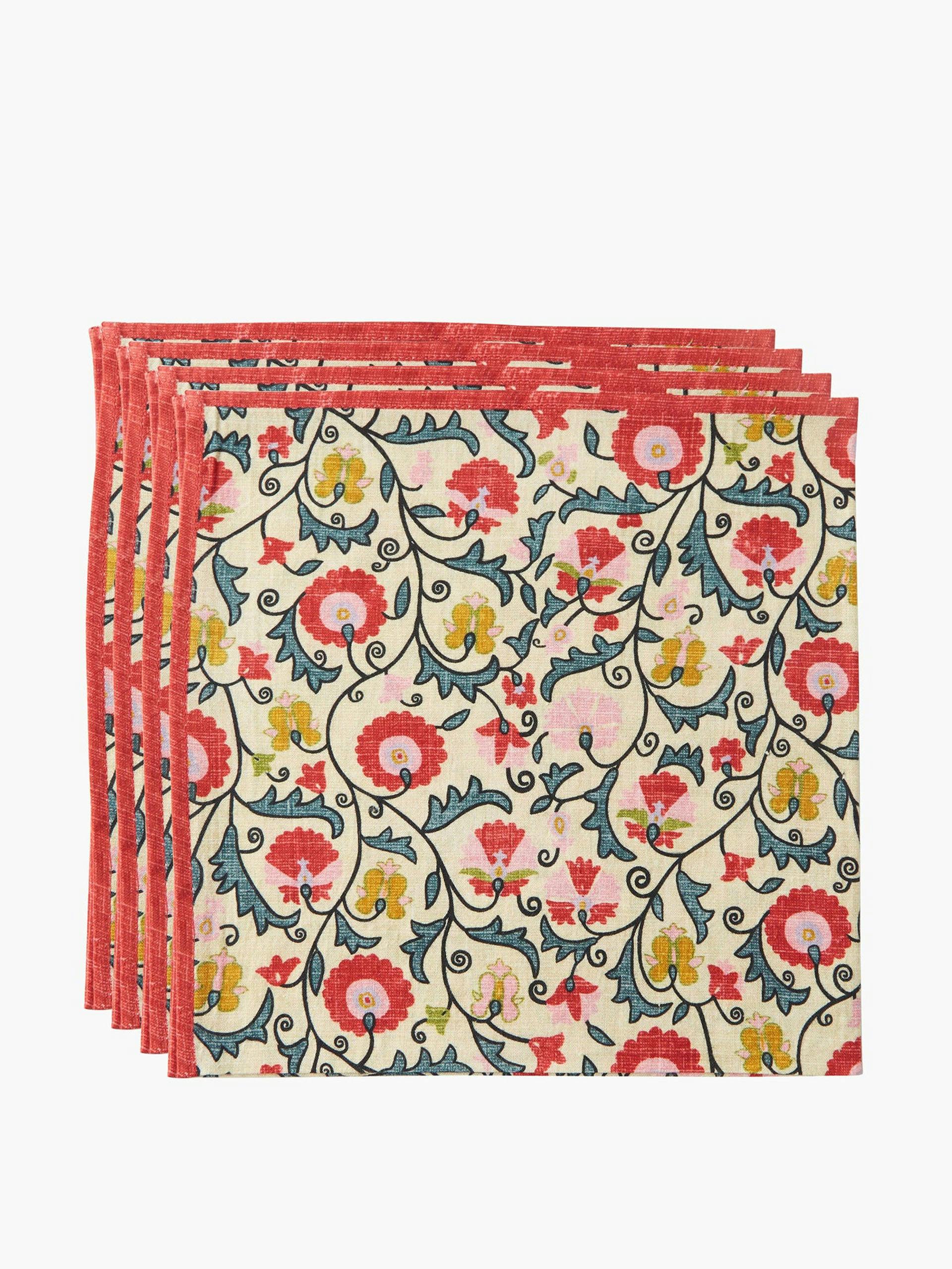 Cotton napkins with floral print (set of 4)