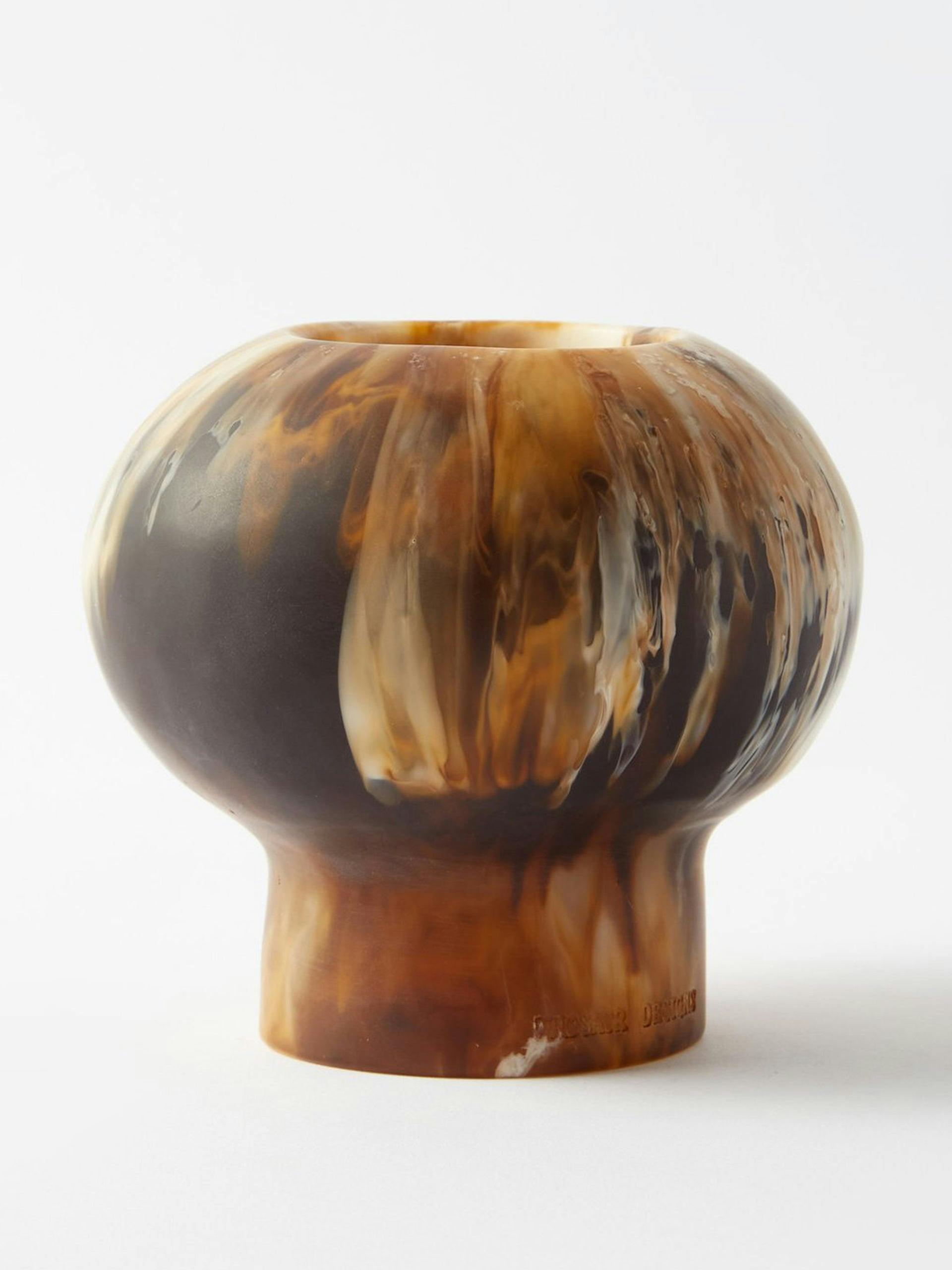 Round marbled-resin vase