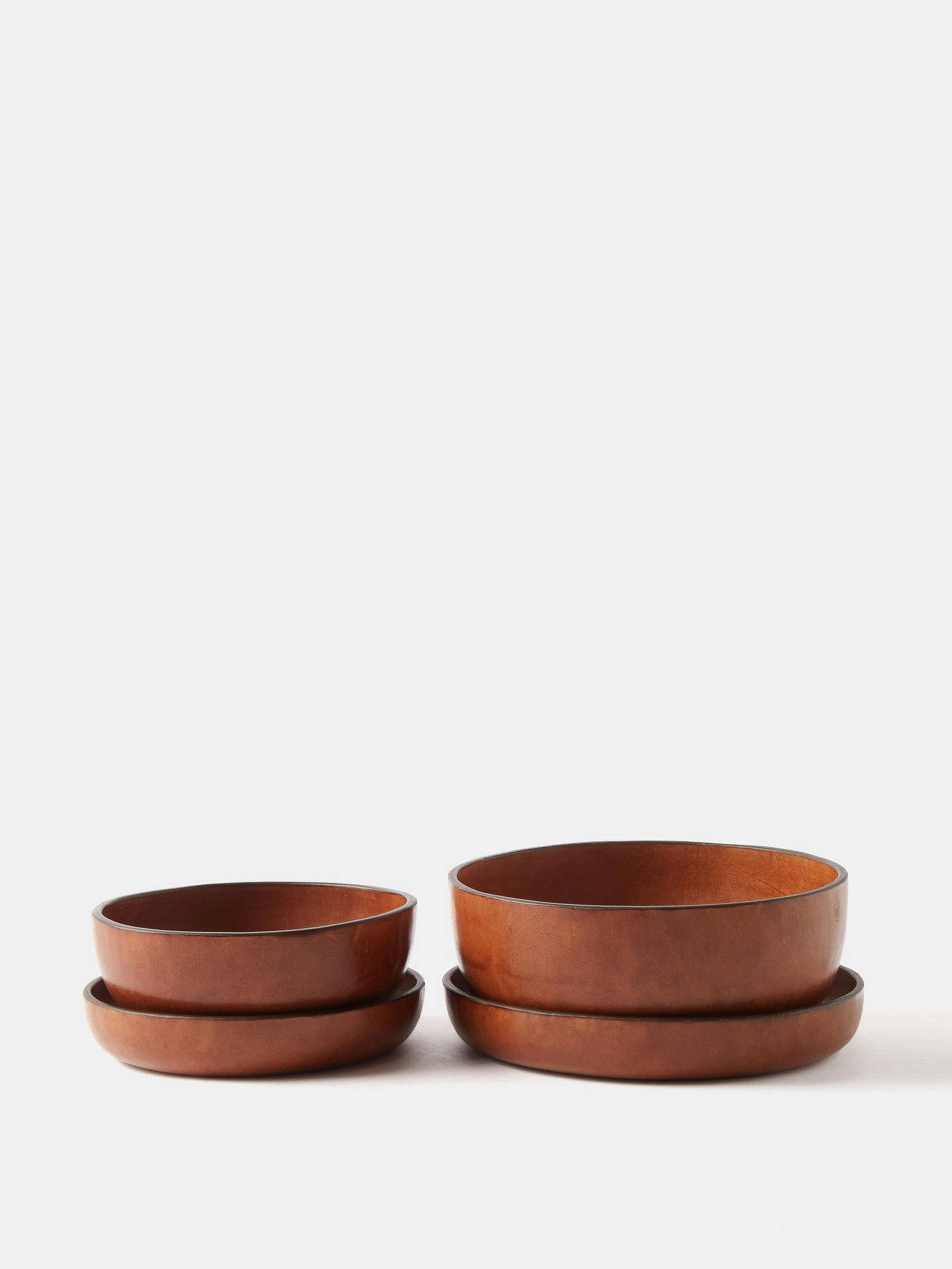 Moulded leather round boxes (set of two)