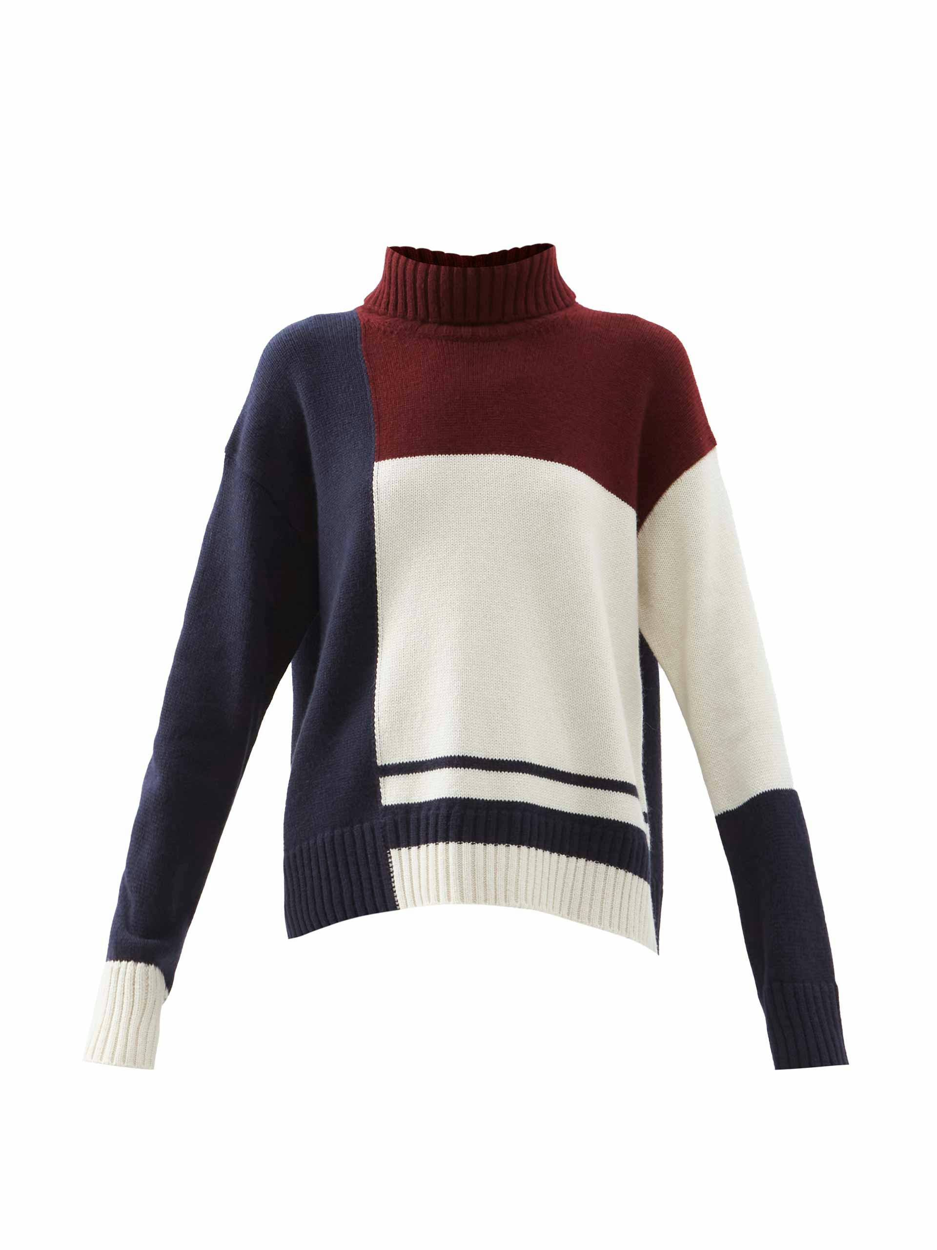 Colour-block cashmere roll-neck sweater