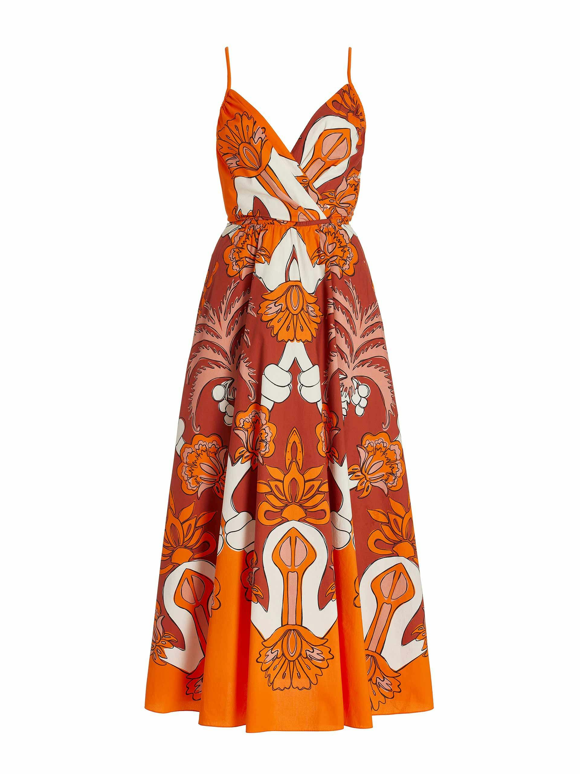 Orange printed cotton dress