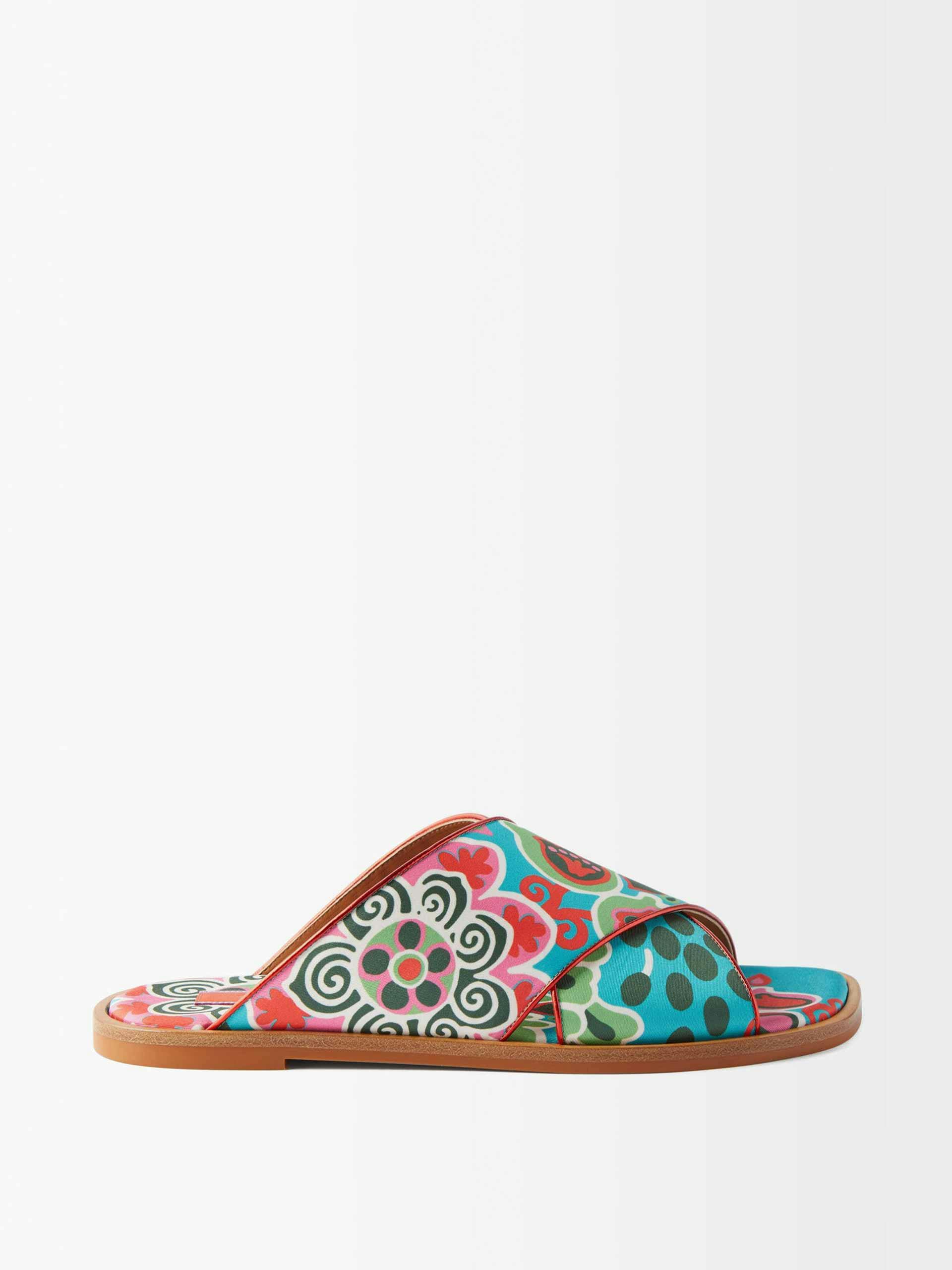 Multi-coloured floral satin sandals