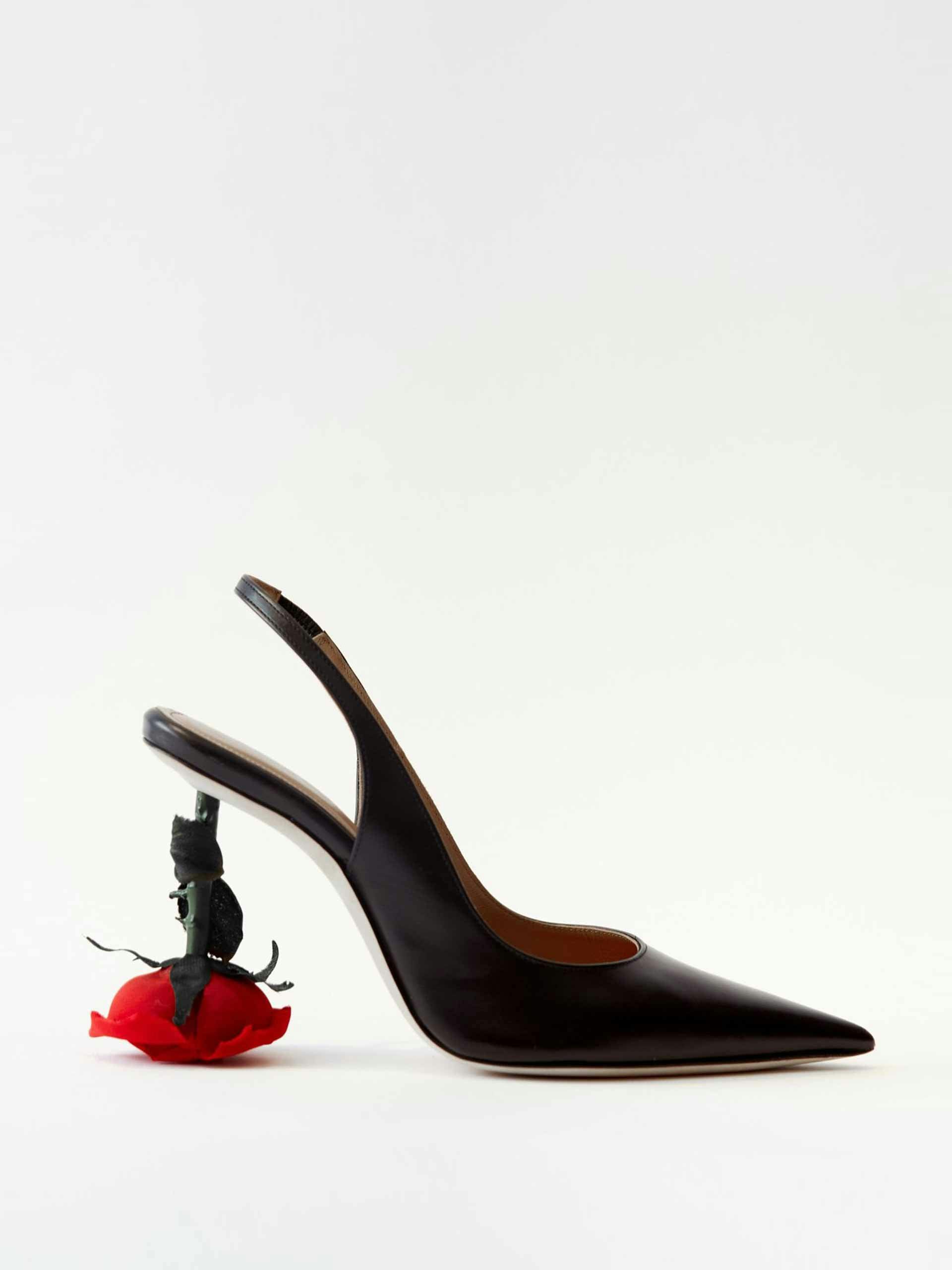 Black rose heel leather heels