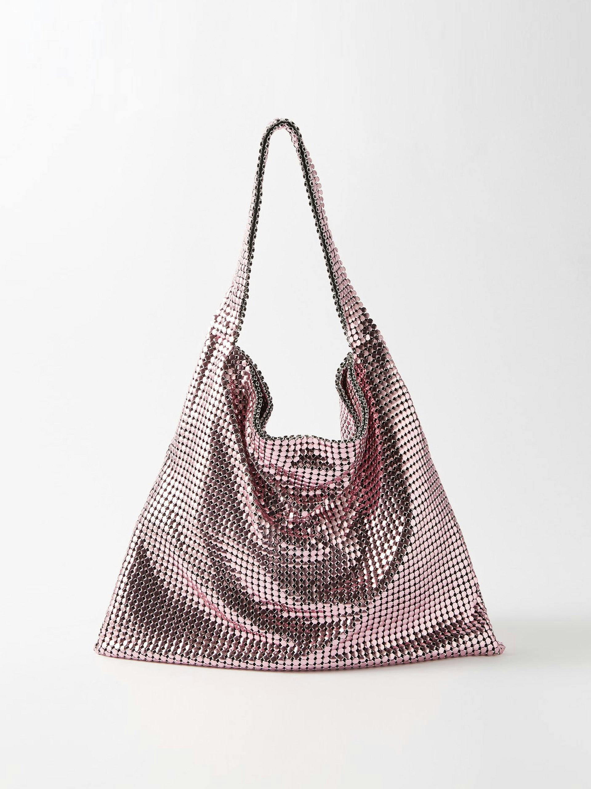 Pink high-shine chainmail tote bag
