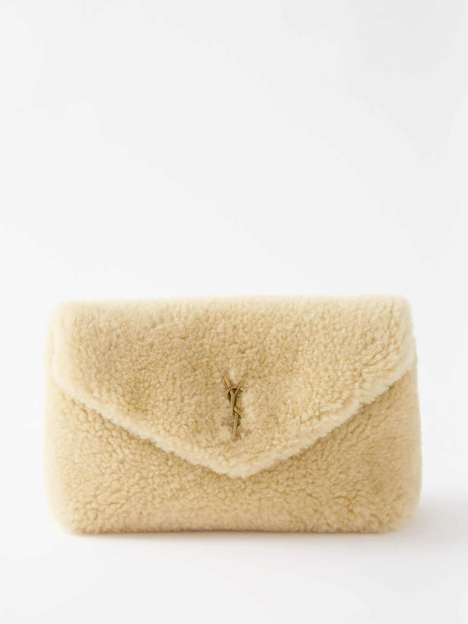 Puffer YSL-logo padded shearling pouch