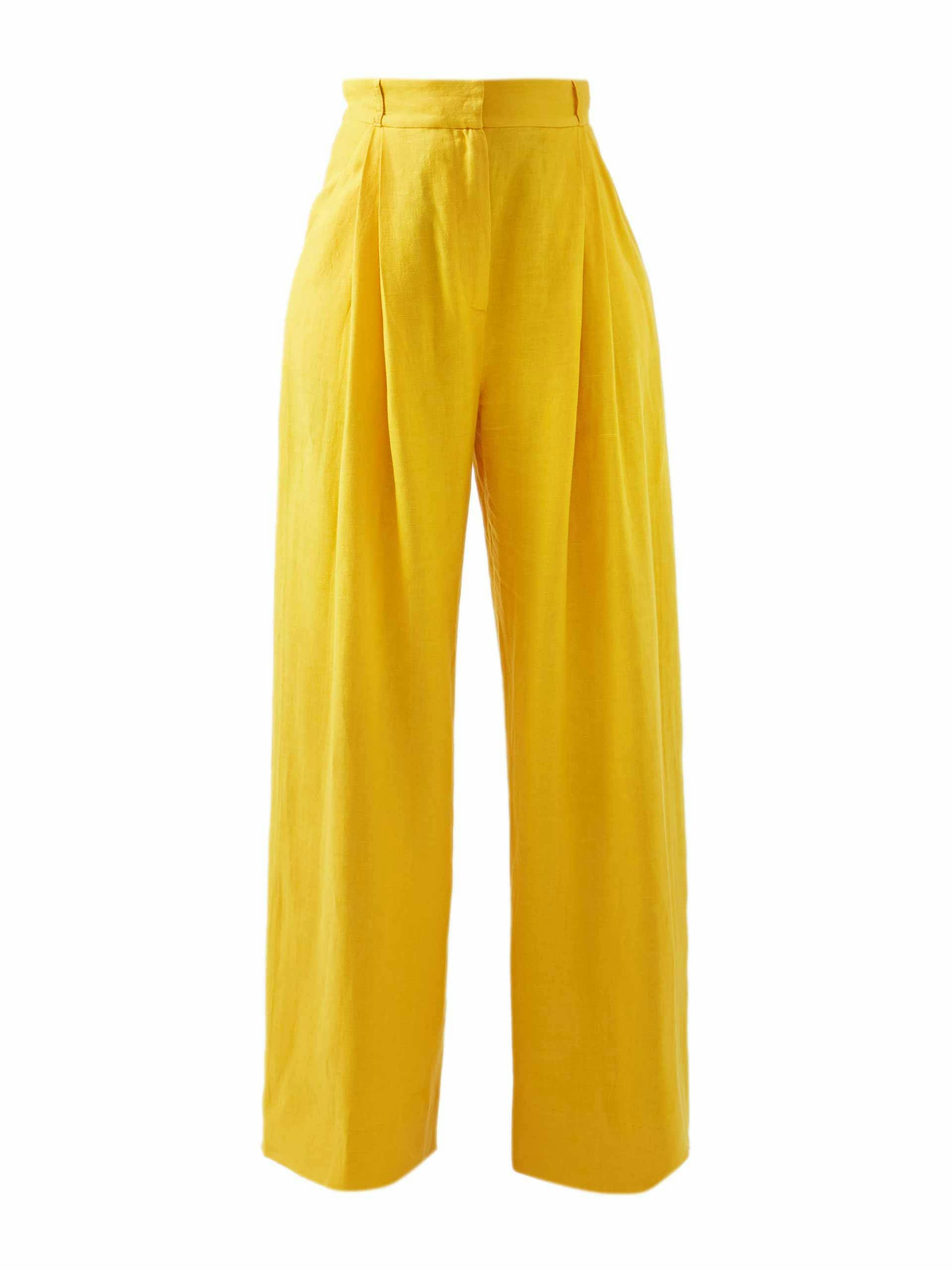 Yellow linen wide-leg trousers