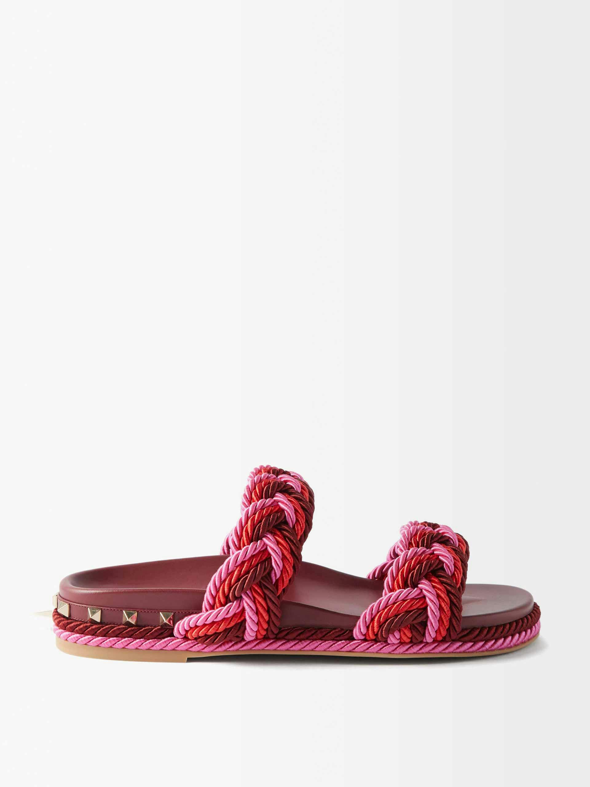 Burgundy braided strap sandals