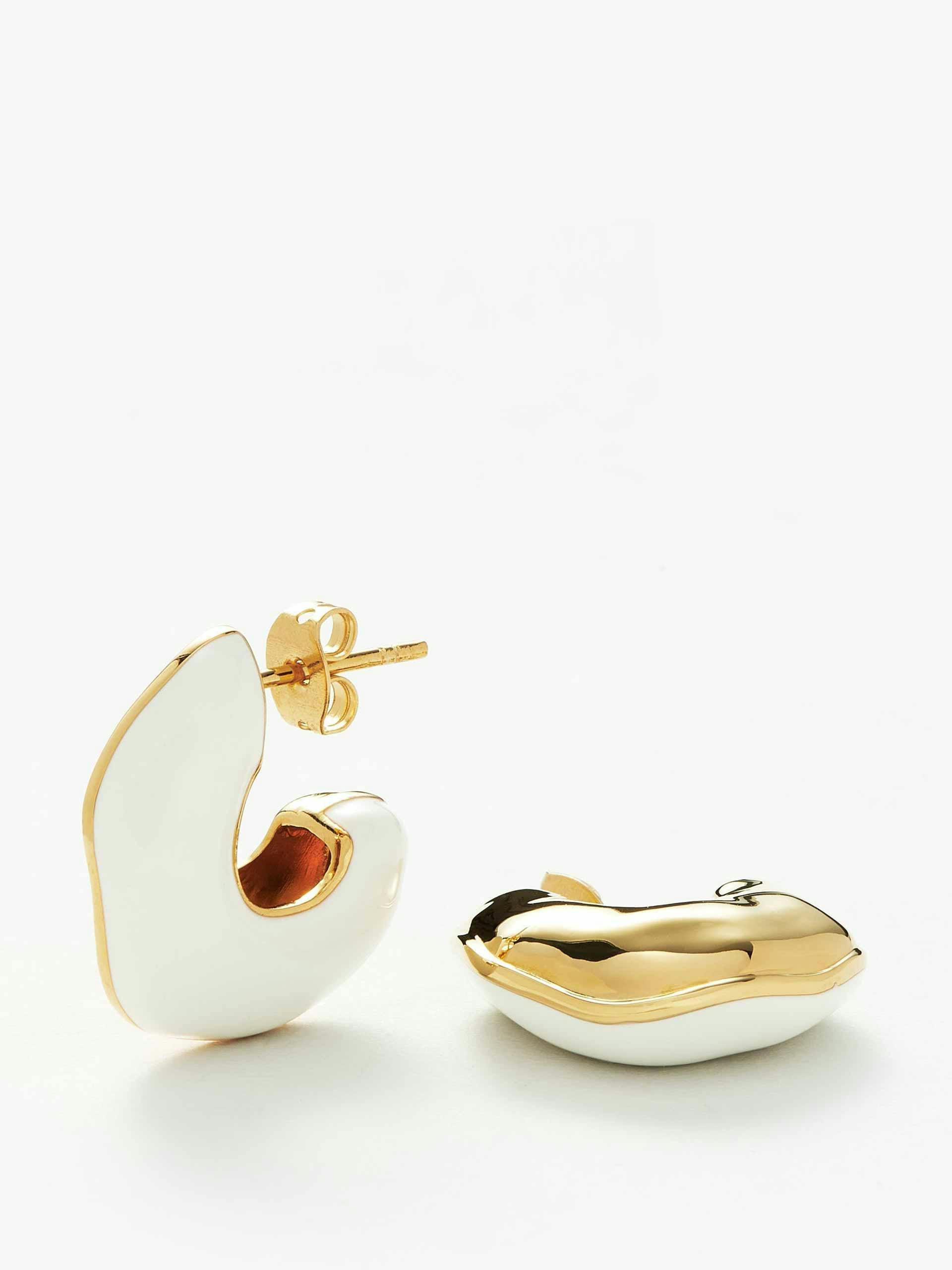White and gold enamel hoop earrings
