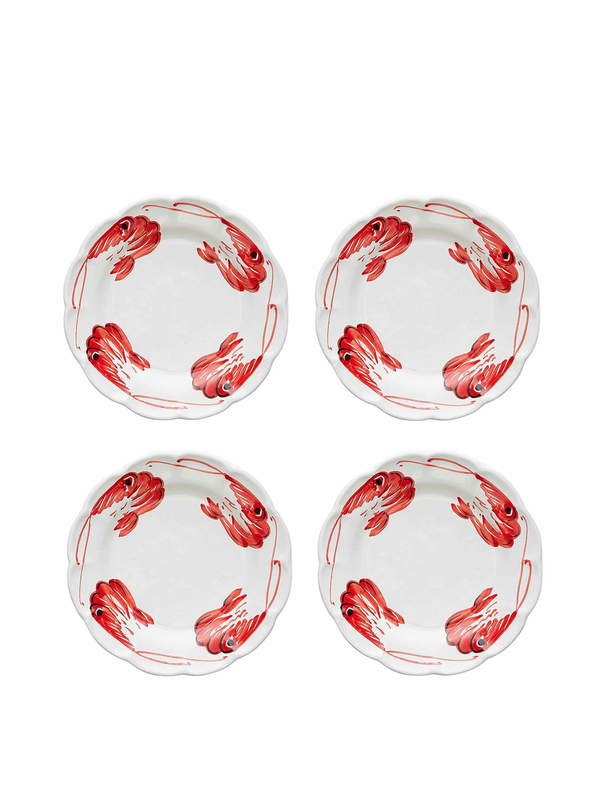 Set of 4 hand painted shrimp plates