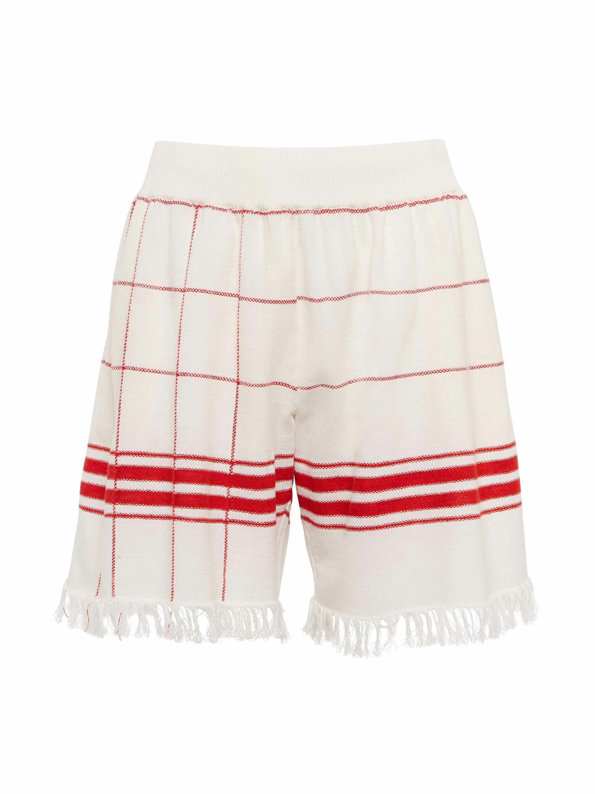 White and red checked shorts