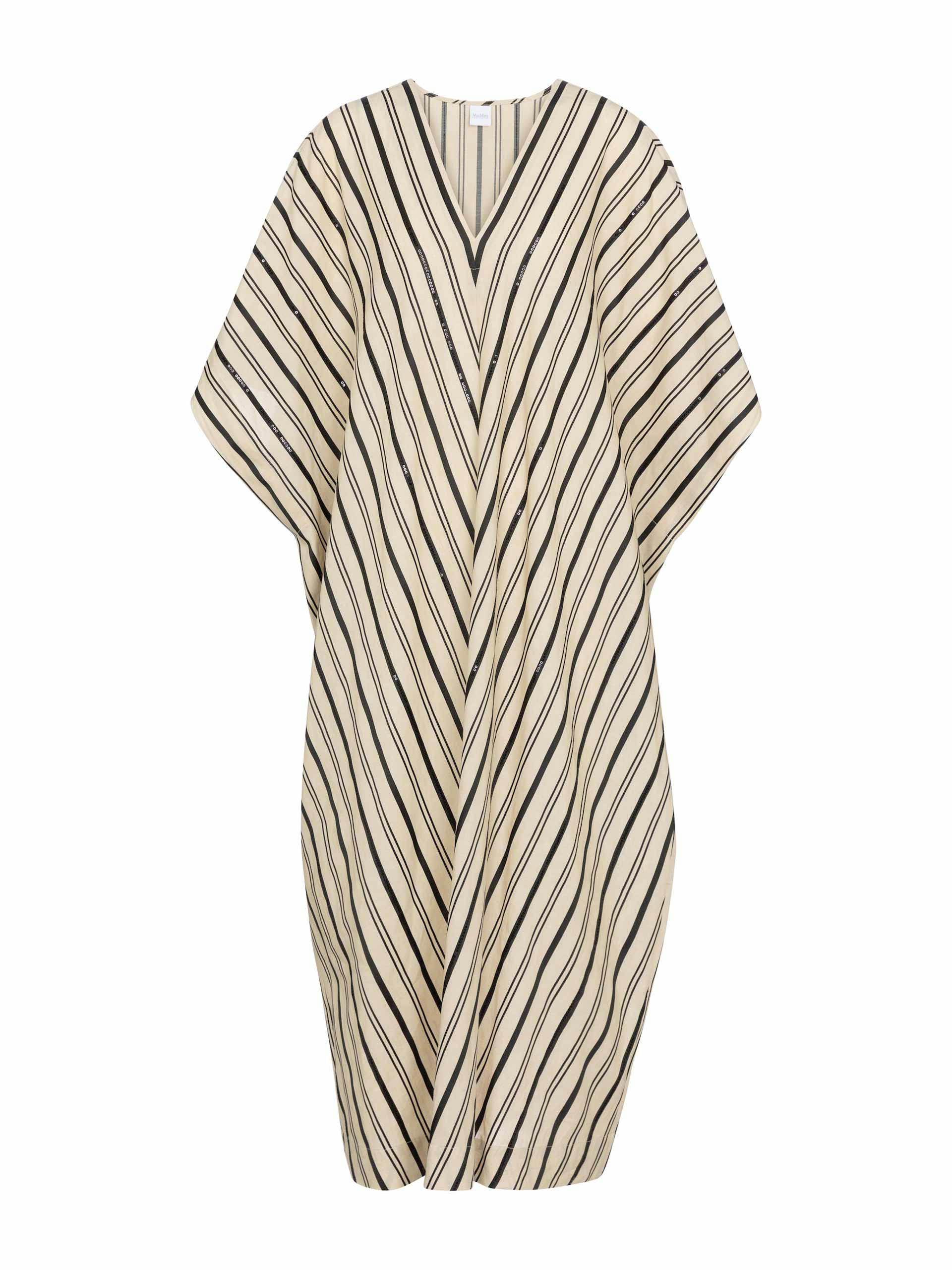 Black and white striped linen blend kaftan