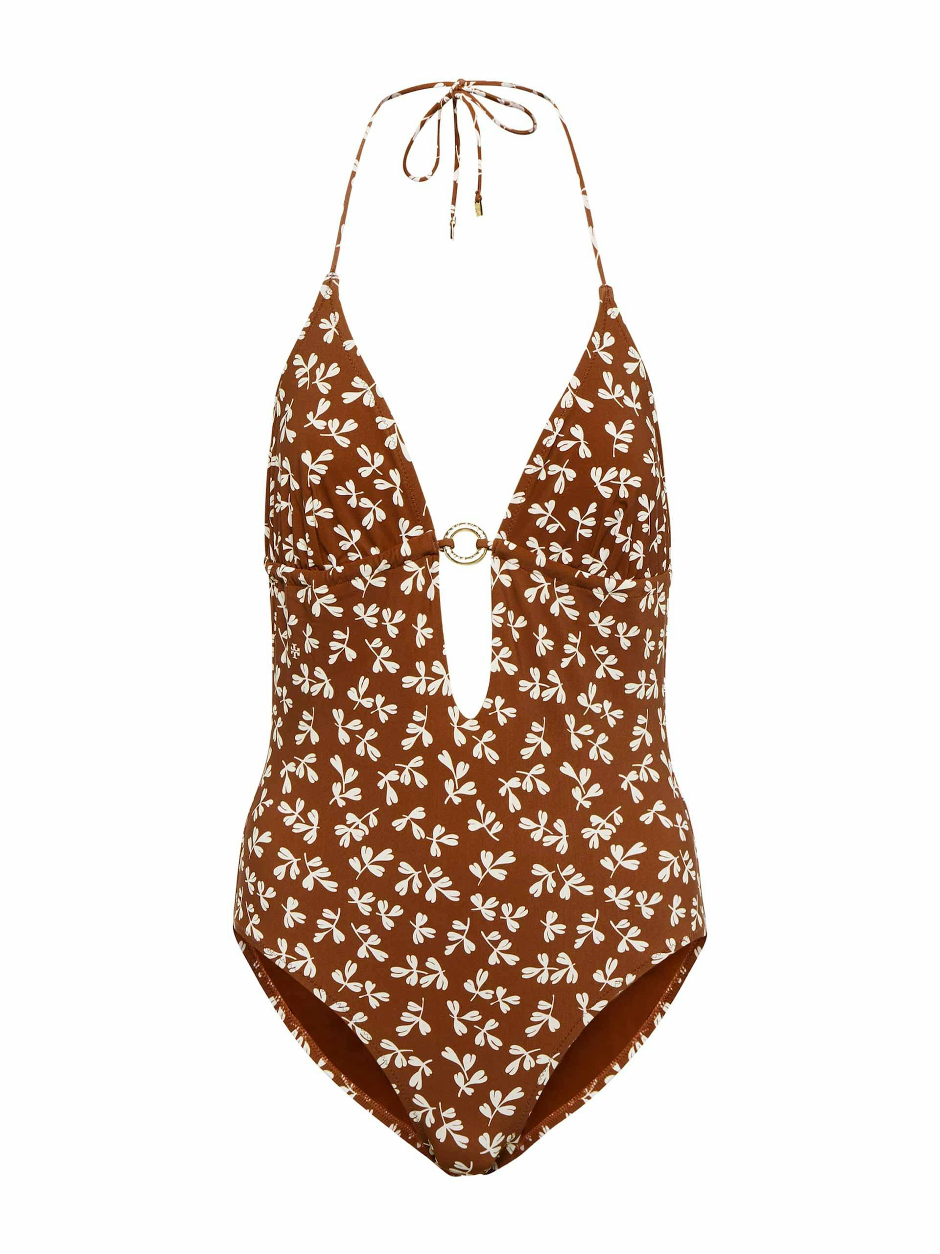 Brown and white printed swimsuit