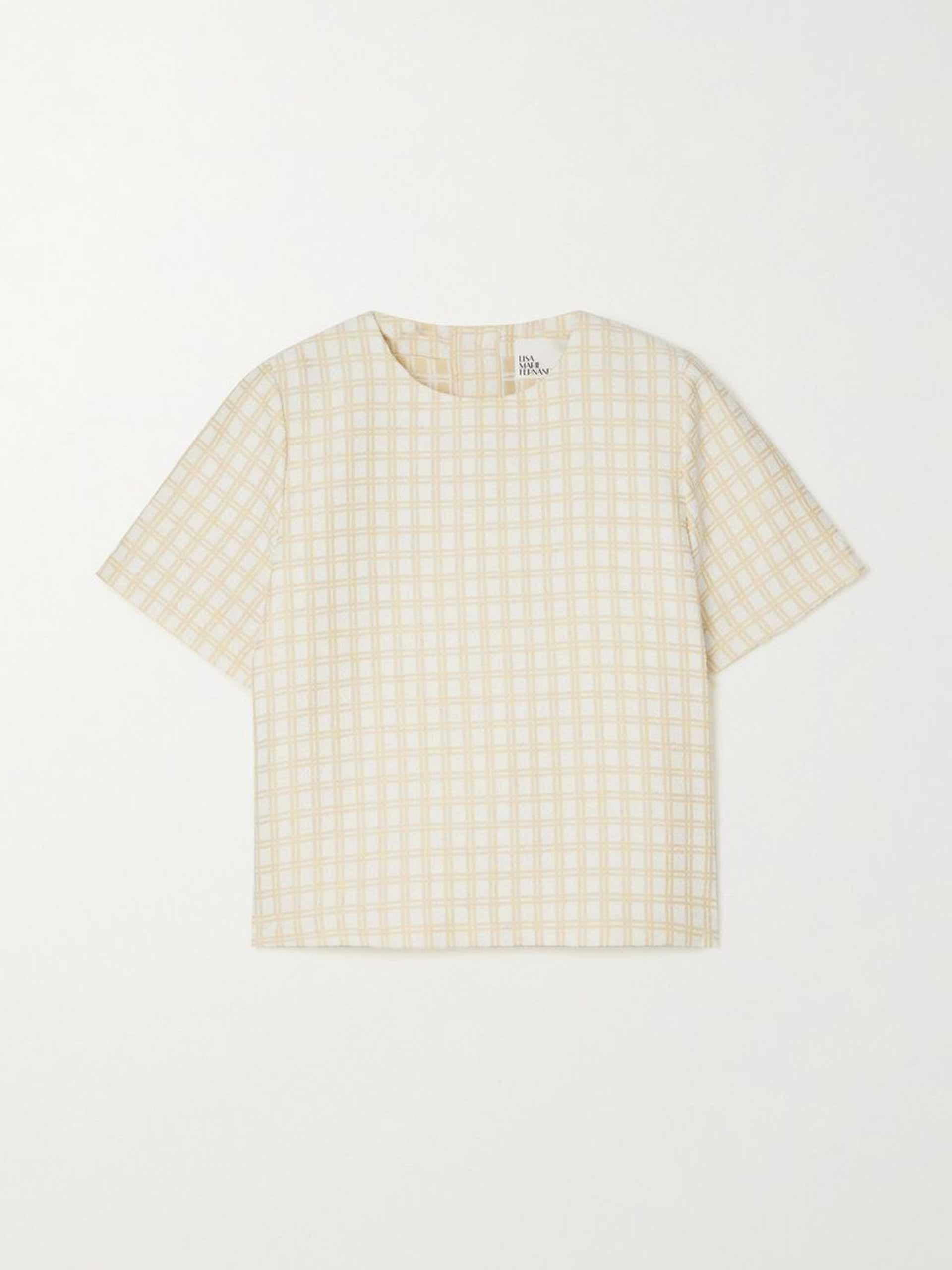 White and yellow checked top