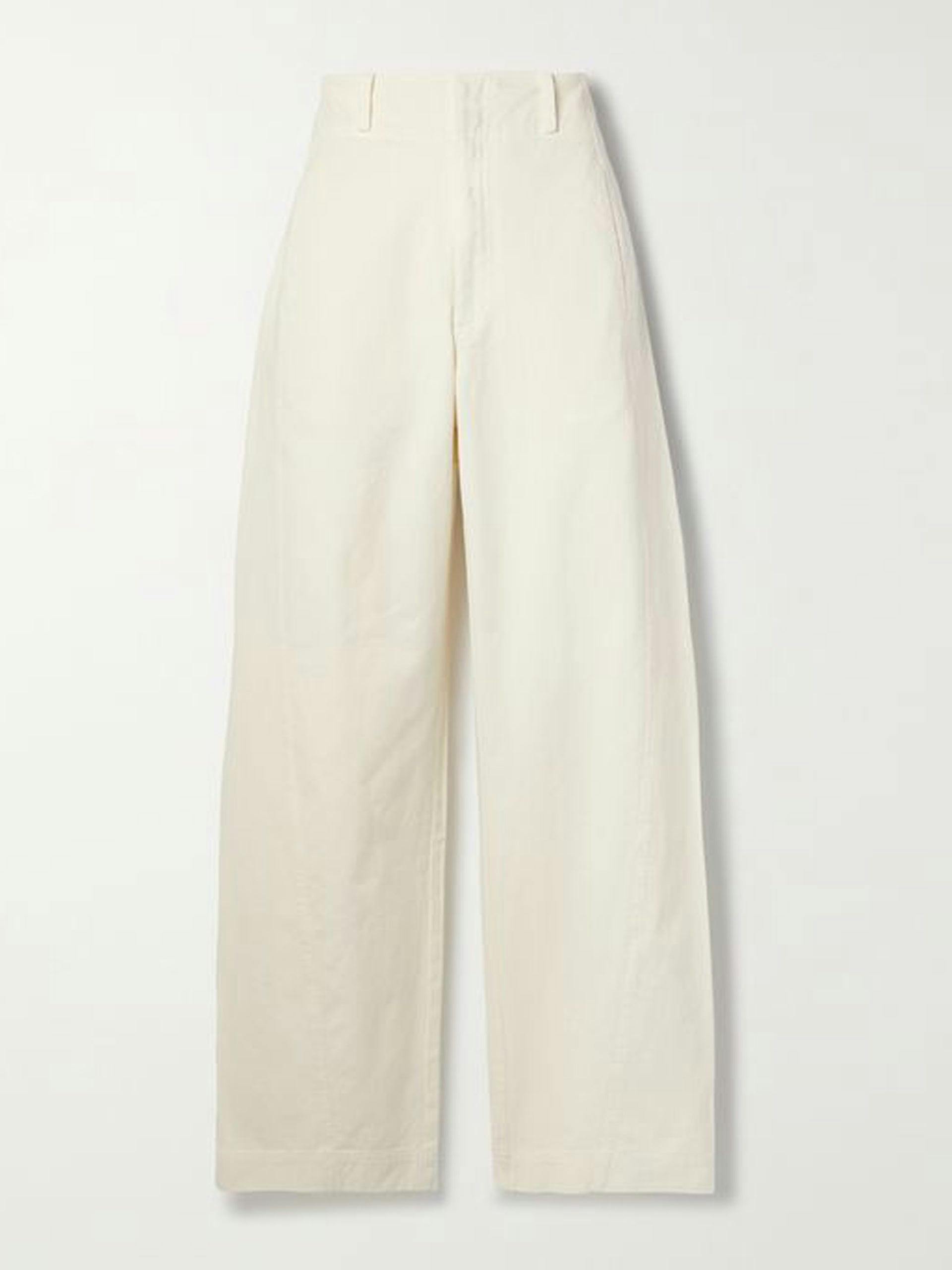 Cream cotton-twill wide leg trousers
