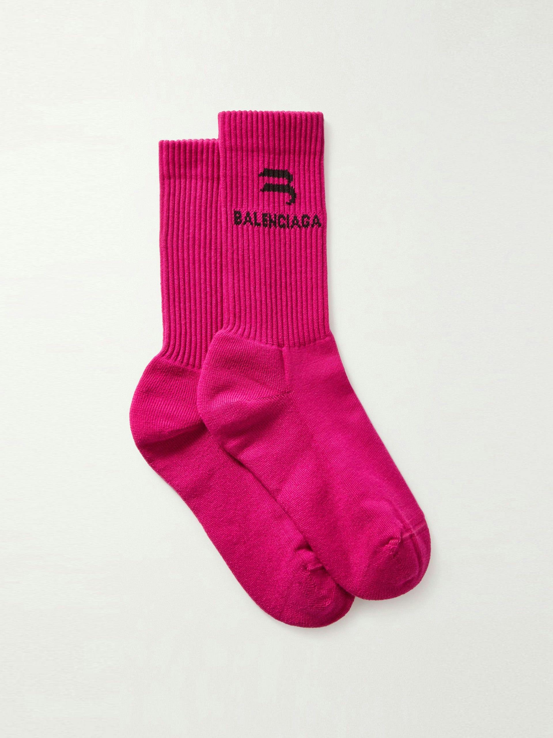 Intarsia ribbed-knit socks