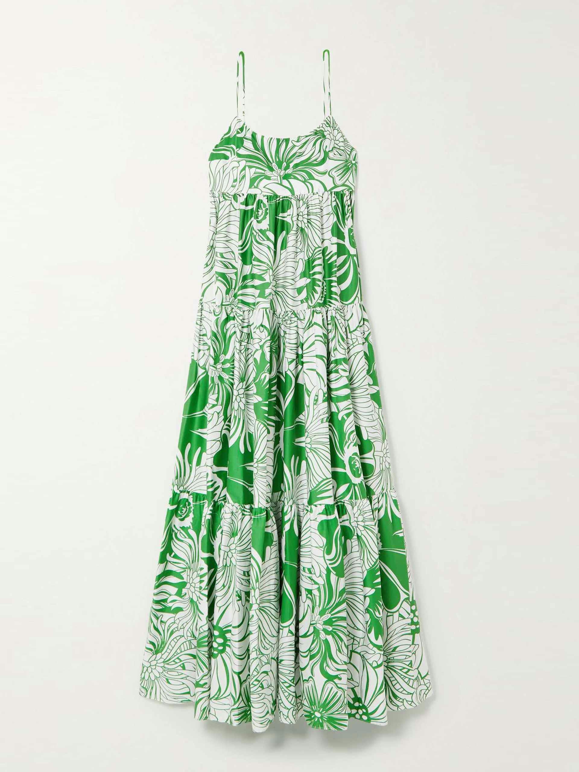 Green floral cotton maxi dress