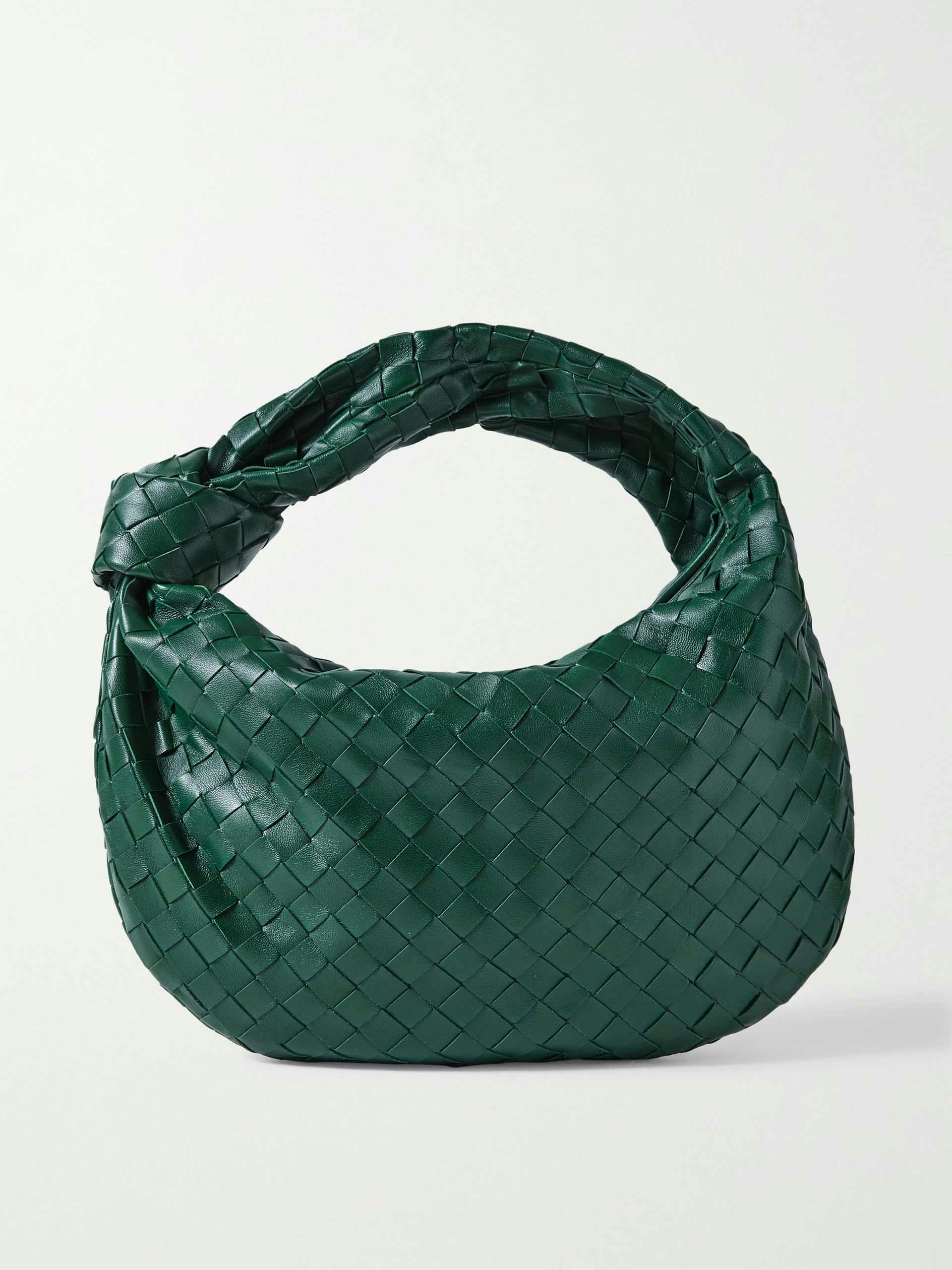 Dark green woven leather shoulder bag