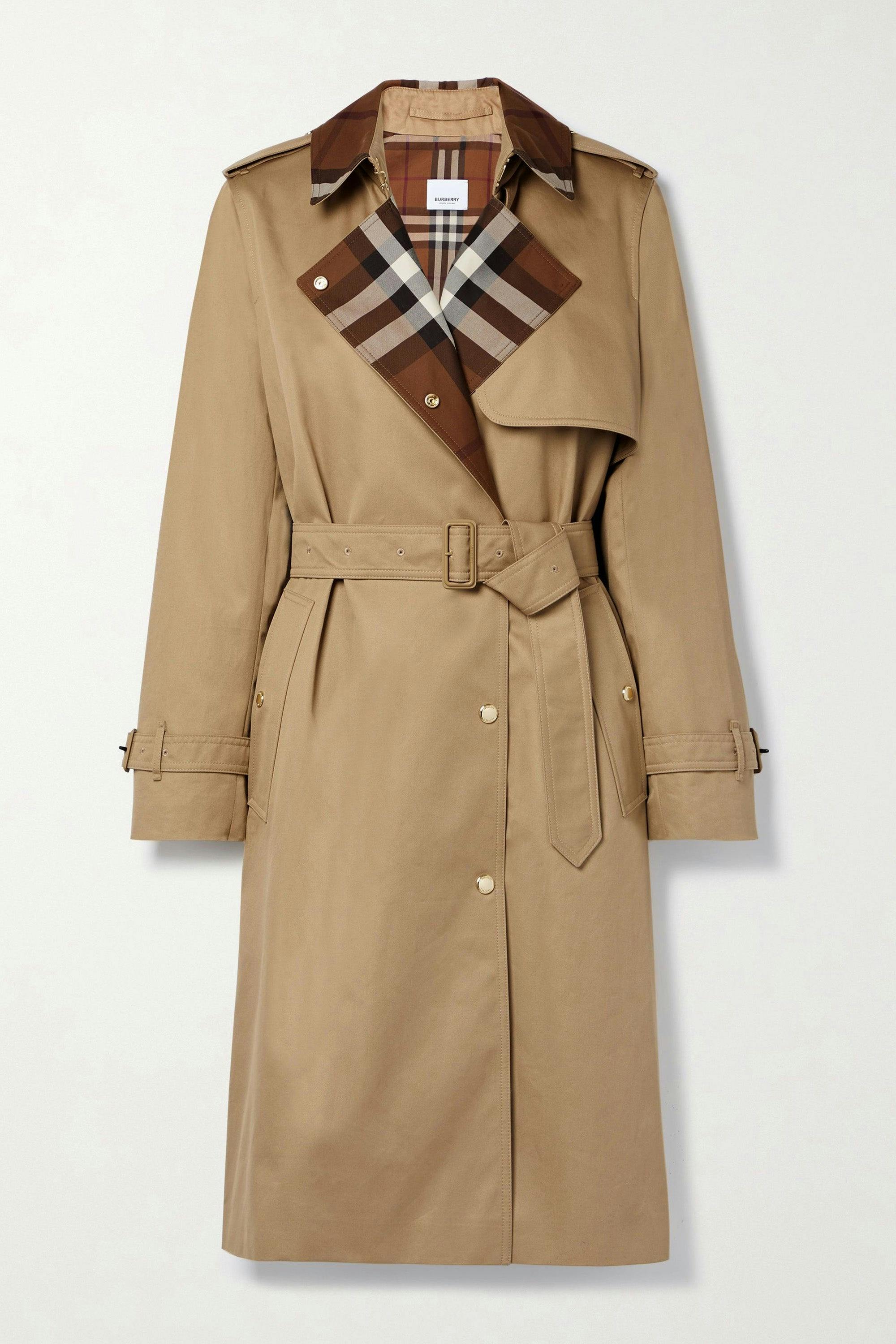 Trench coat with checked pattern