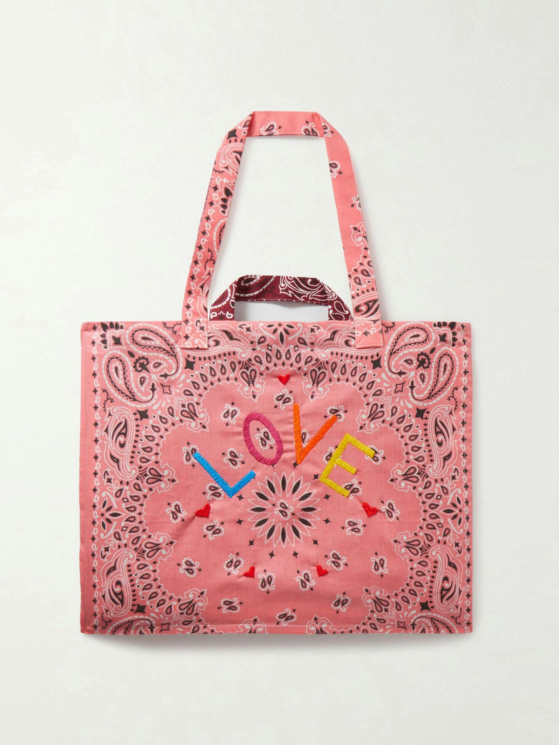 Reversible embroidered paisley-print cotton-poplin tote